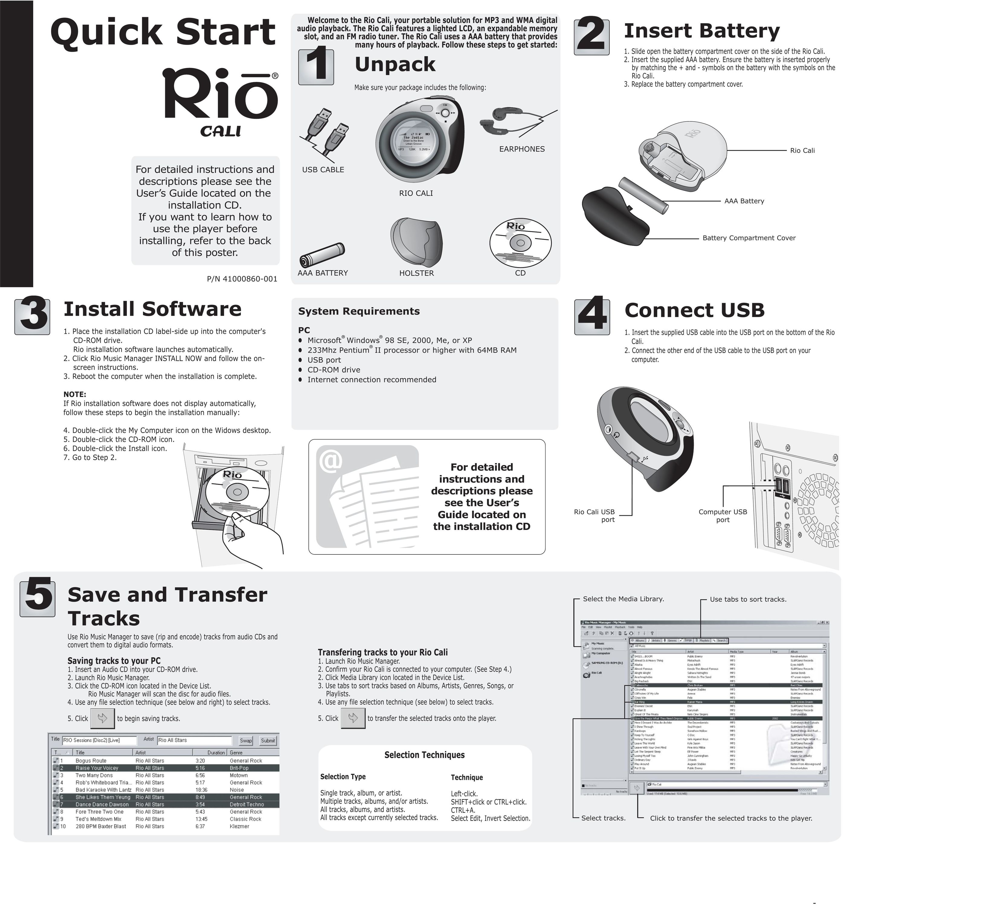 Rio Audio Mp3 Player Model Cali MP3 Player User Manual