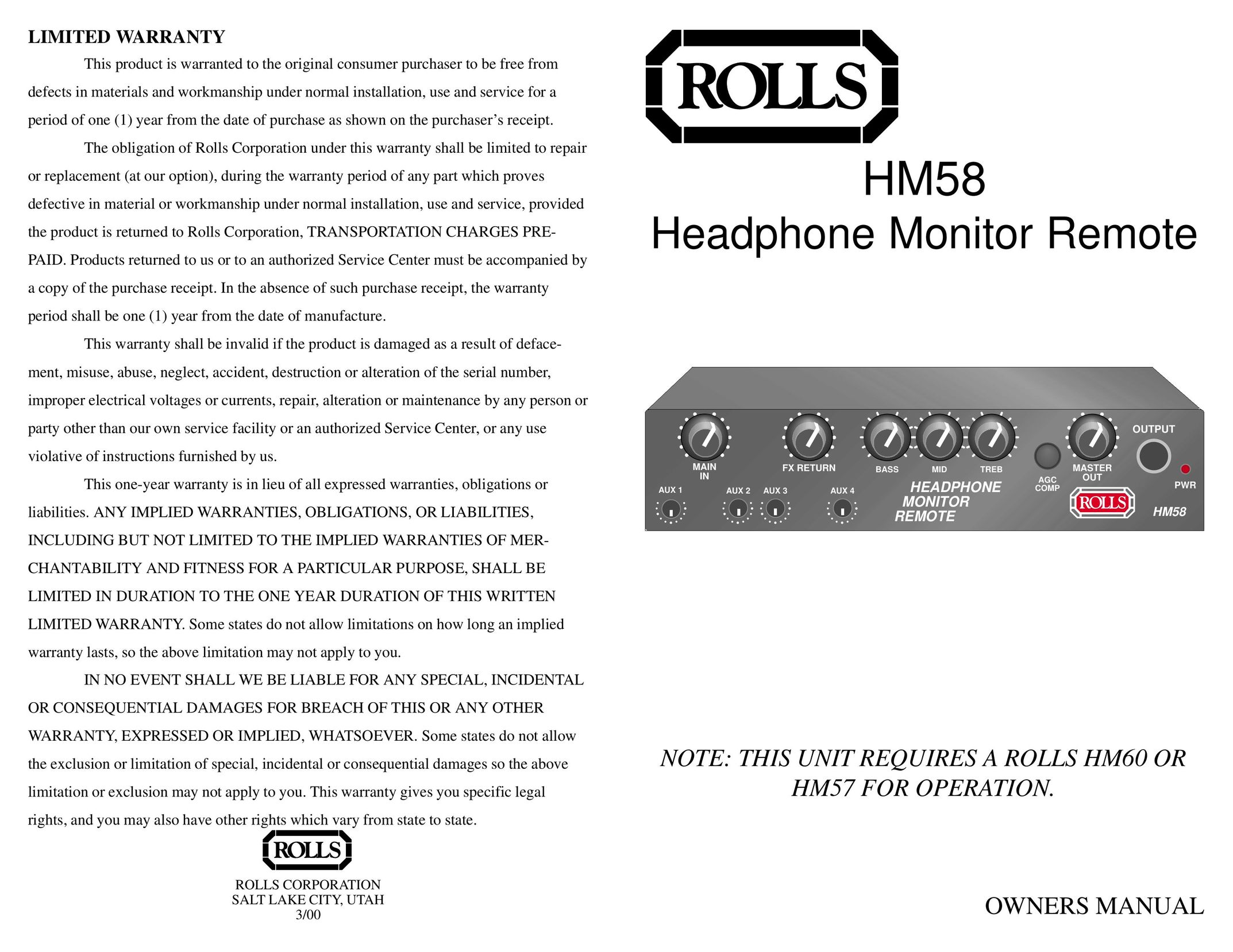 Rolls HM58 MP3 Player User Manual