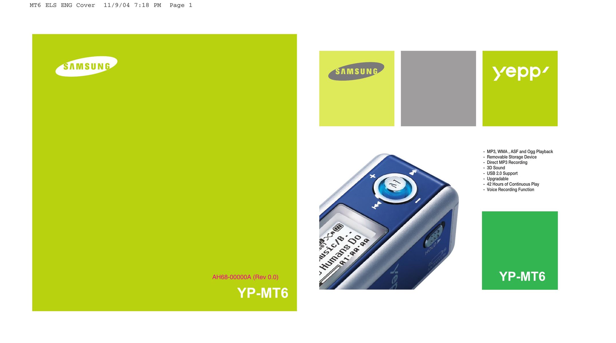Samsung Model YP-MT6X MP3 Player User Manual