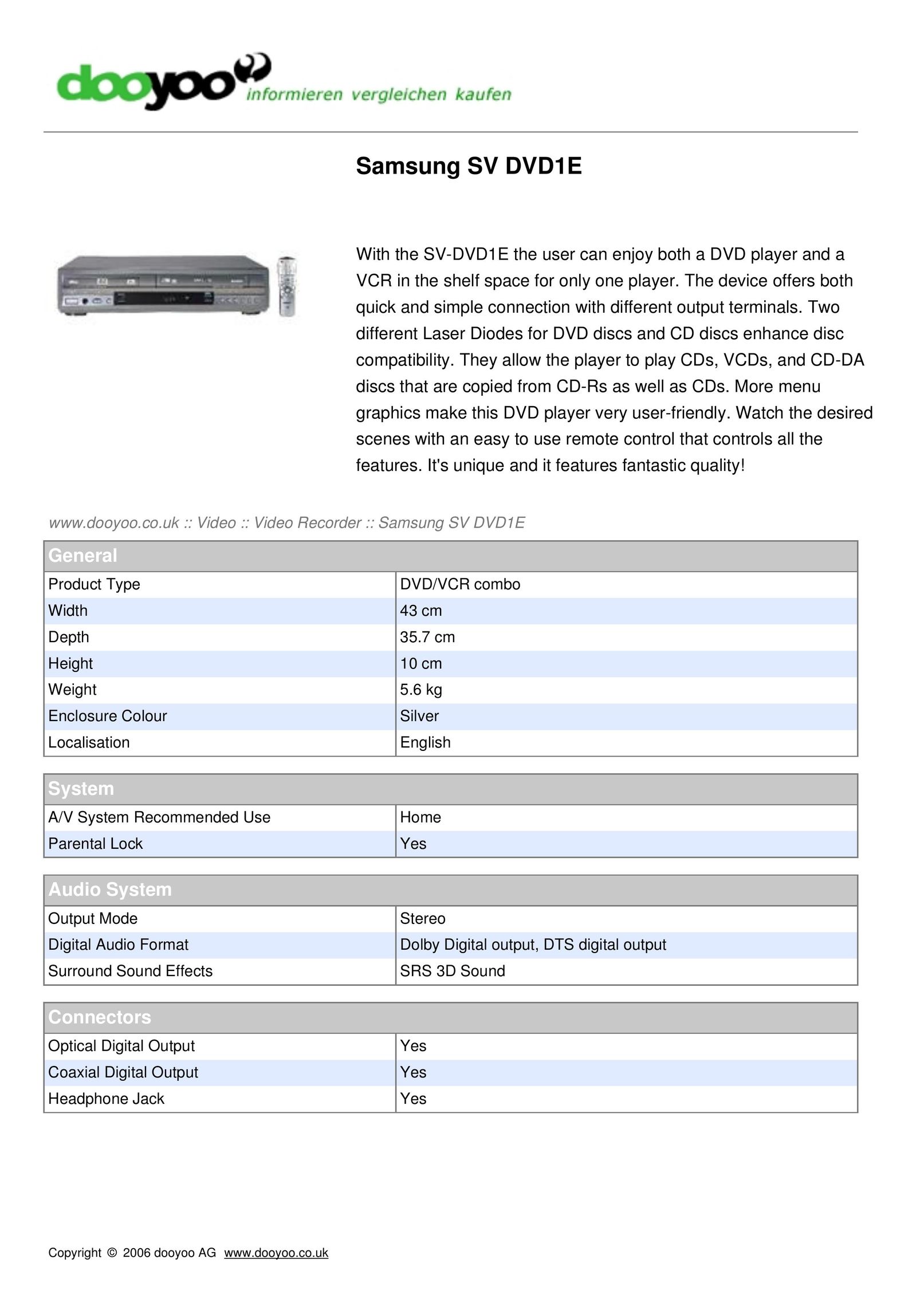 Samsung SV-DVD1E MP3 Player User Manual