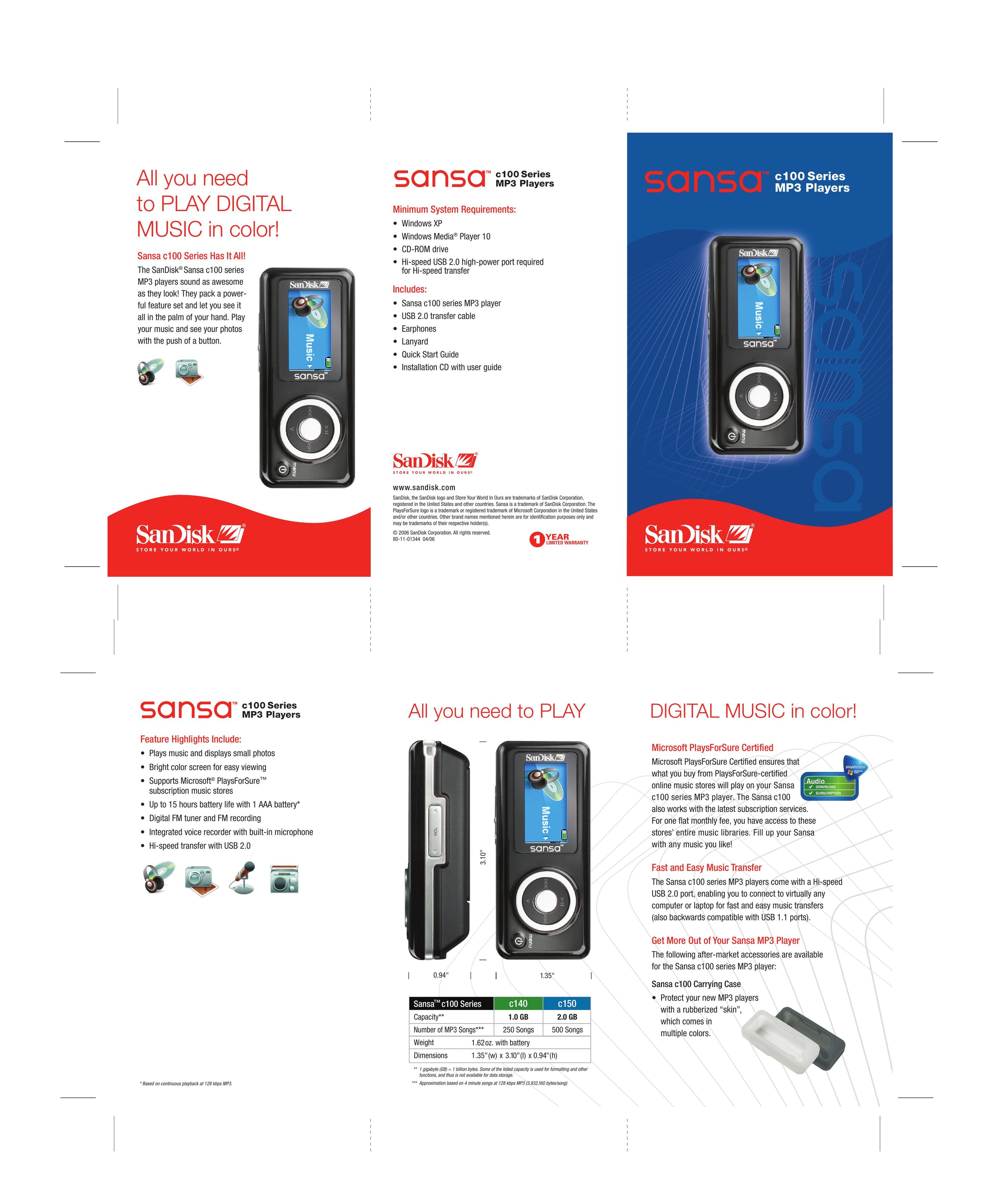 SanDisk 80-11-01344 MP3 Player User Manual