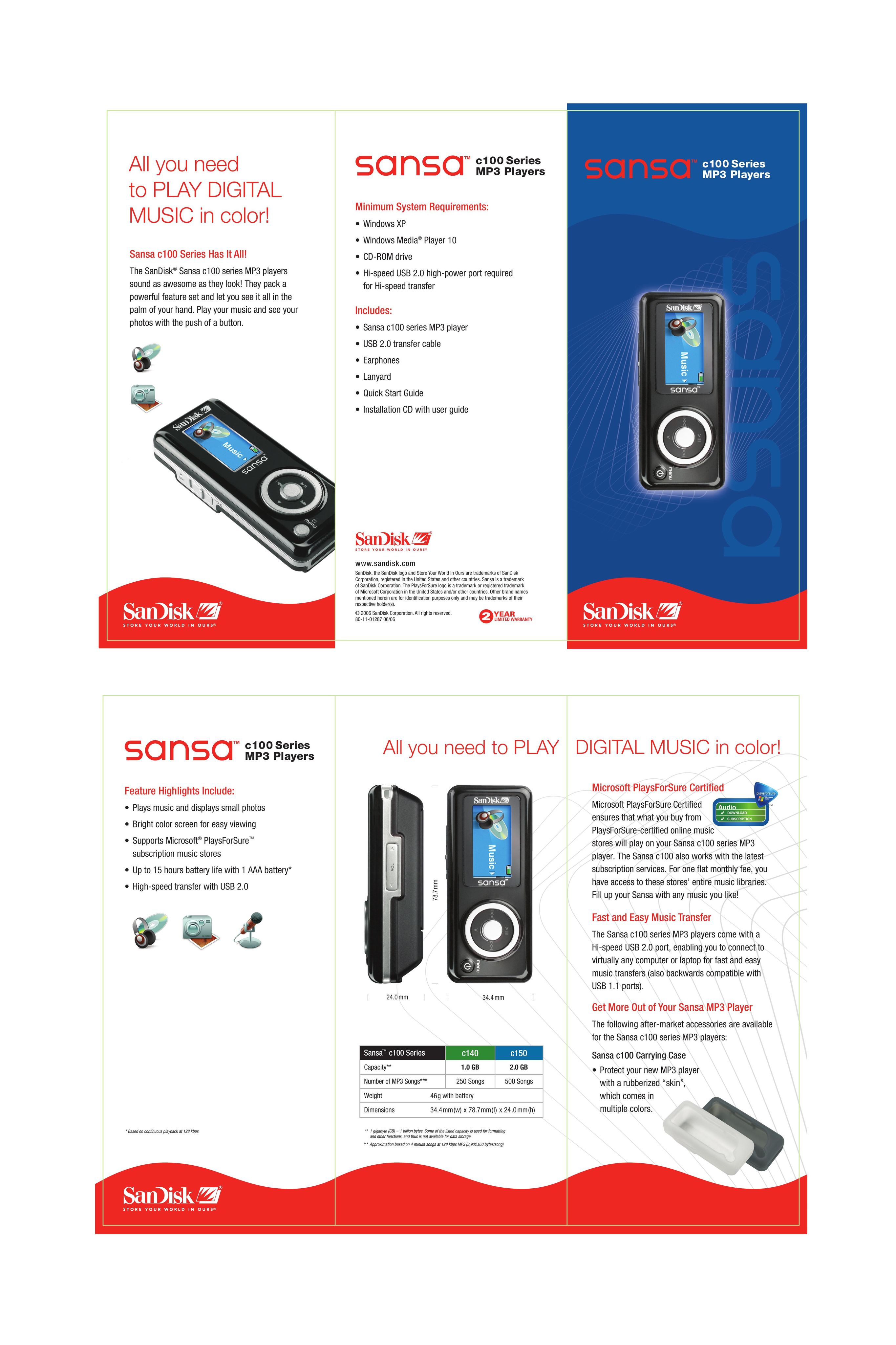SanDisk c100 Series MP3 Player User Manual