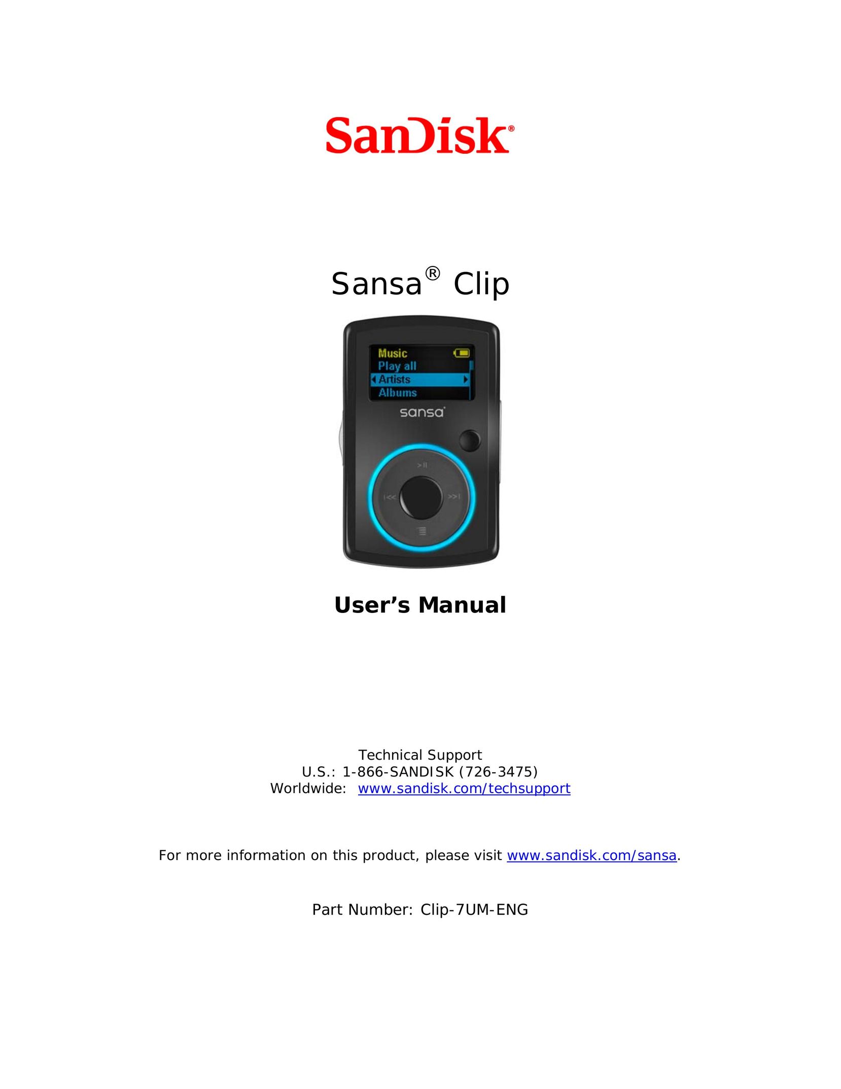 SanDisk Clip-7UM-ENG MP3 Player User Manual