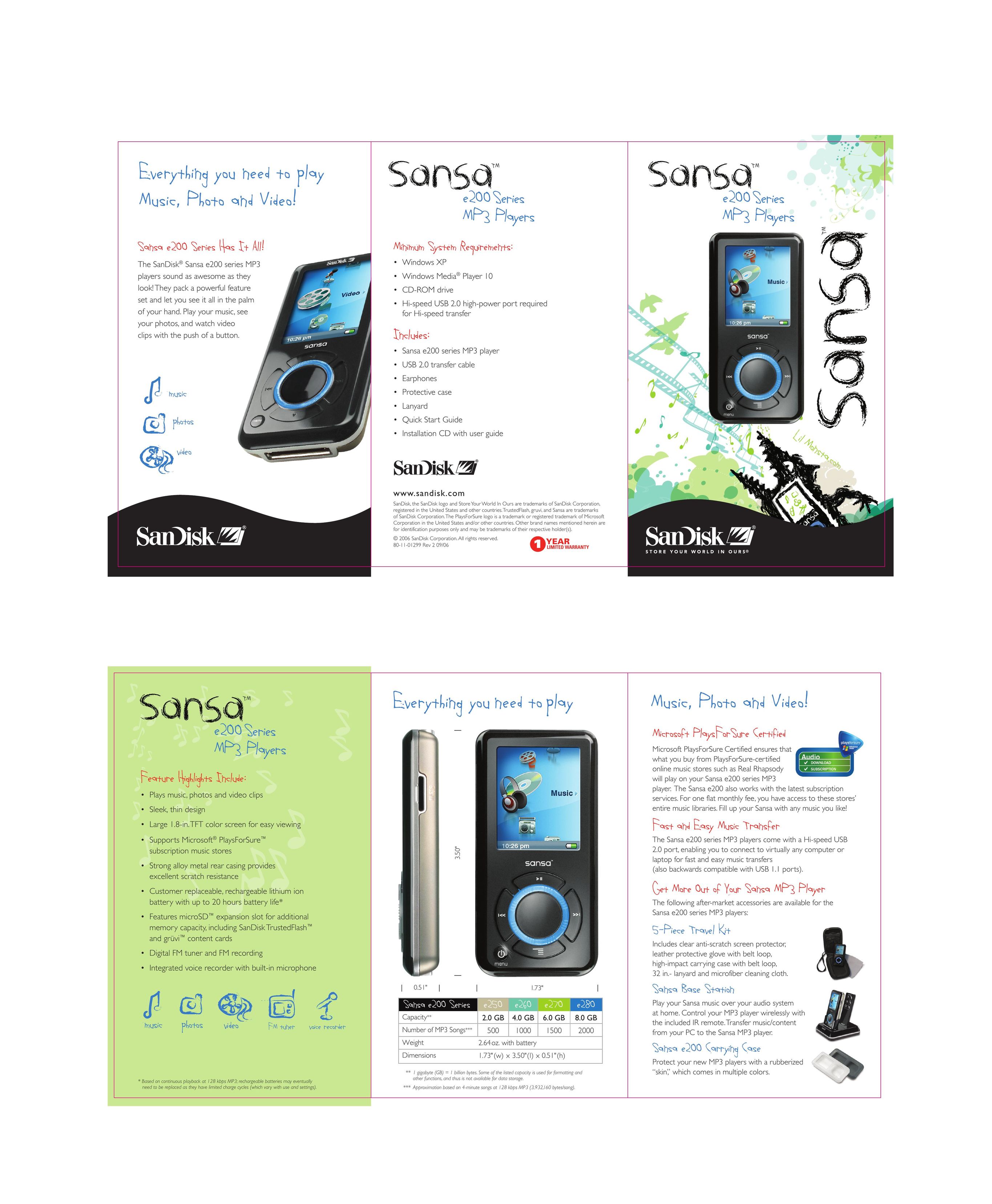 SanDisk E280 MP3 Player User Manual