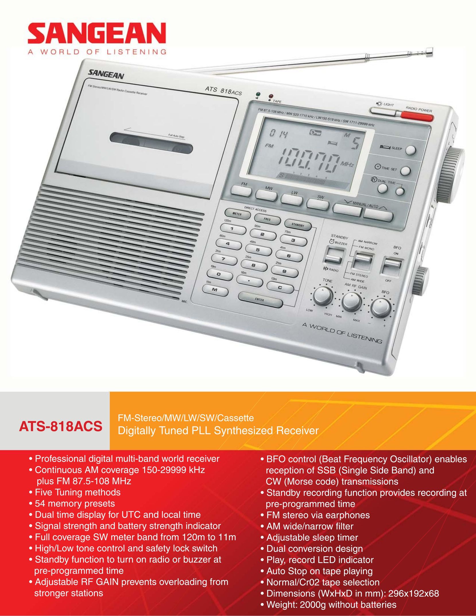 Sangean Electronics ATS-818ACS MP3 Player User Manual