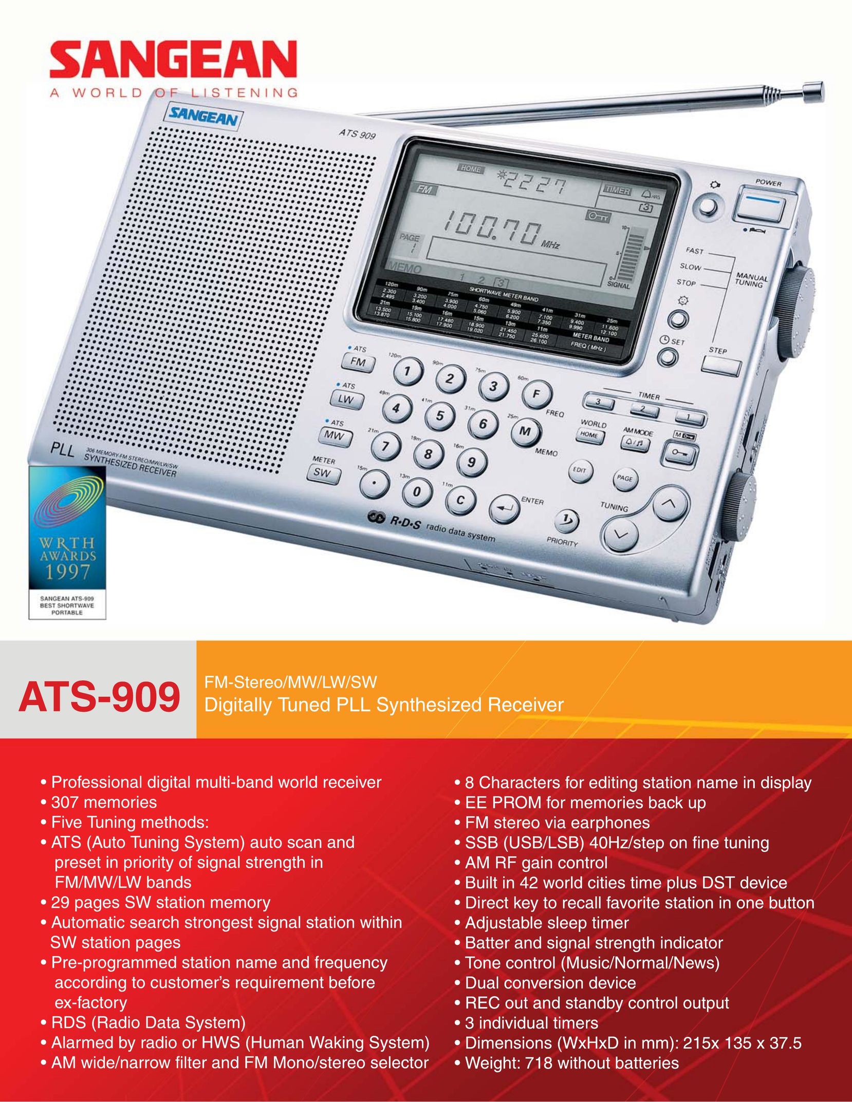 Sangean Electronics ATS909 MP3 Player User Manual
