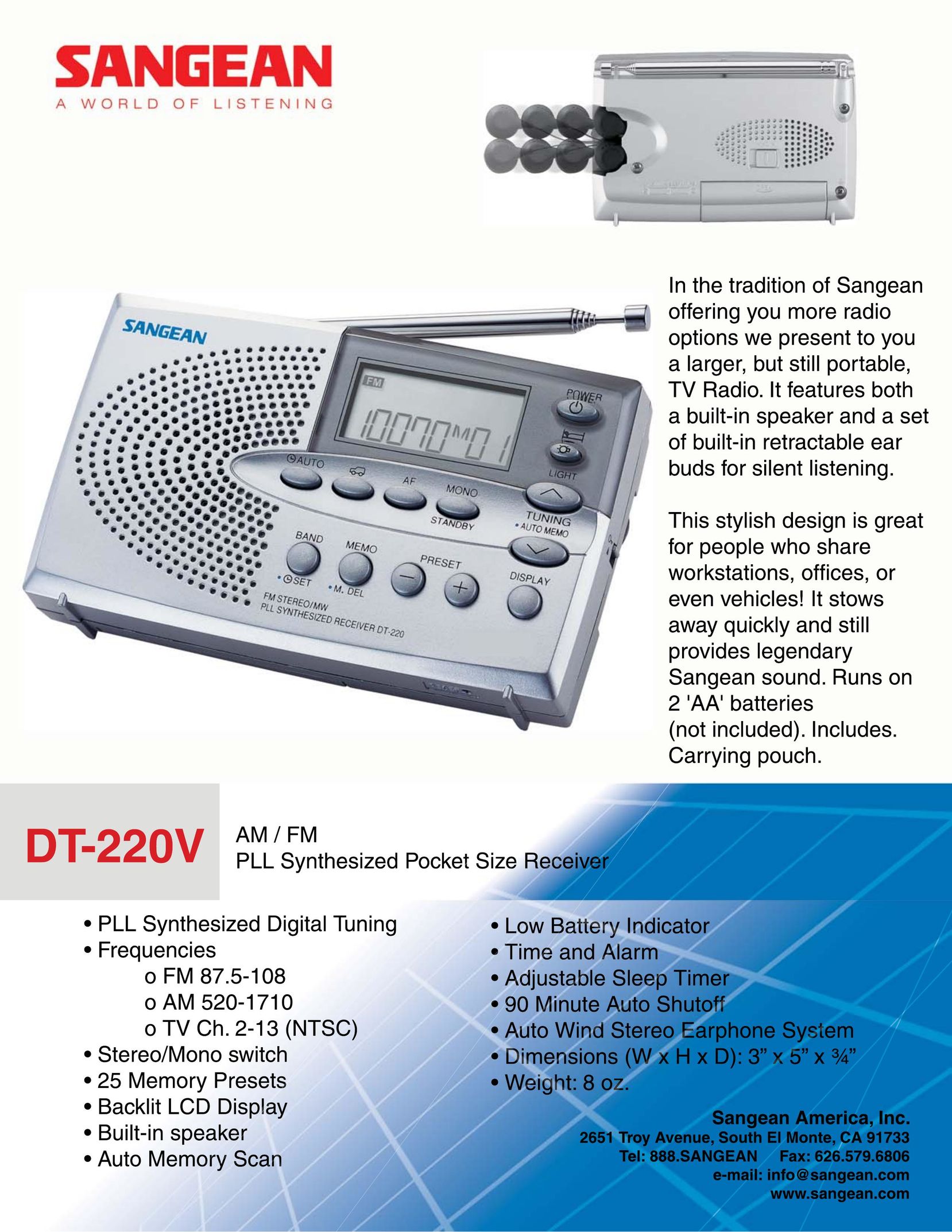 Sangean Electronics DT-220V MP3 Player User Manual