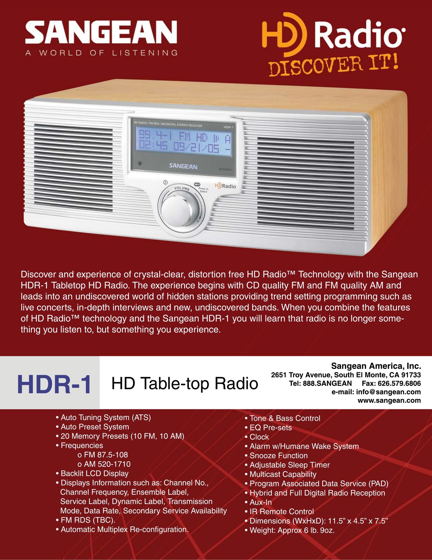 Sangean Electronics HDR-1 MP3 Player User Manual