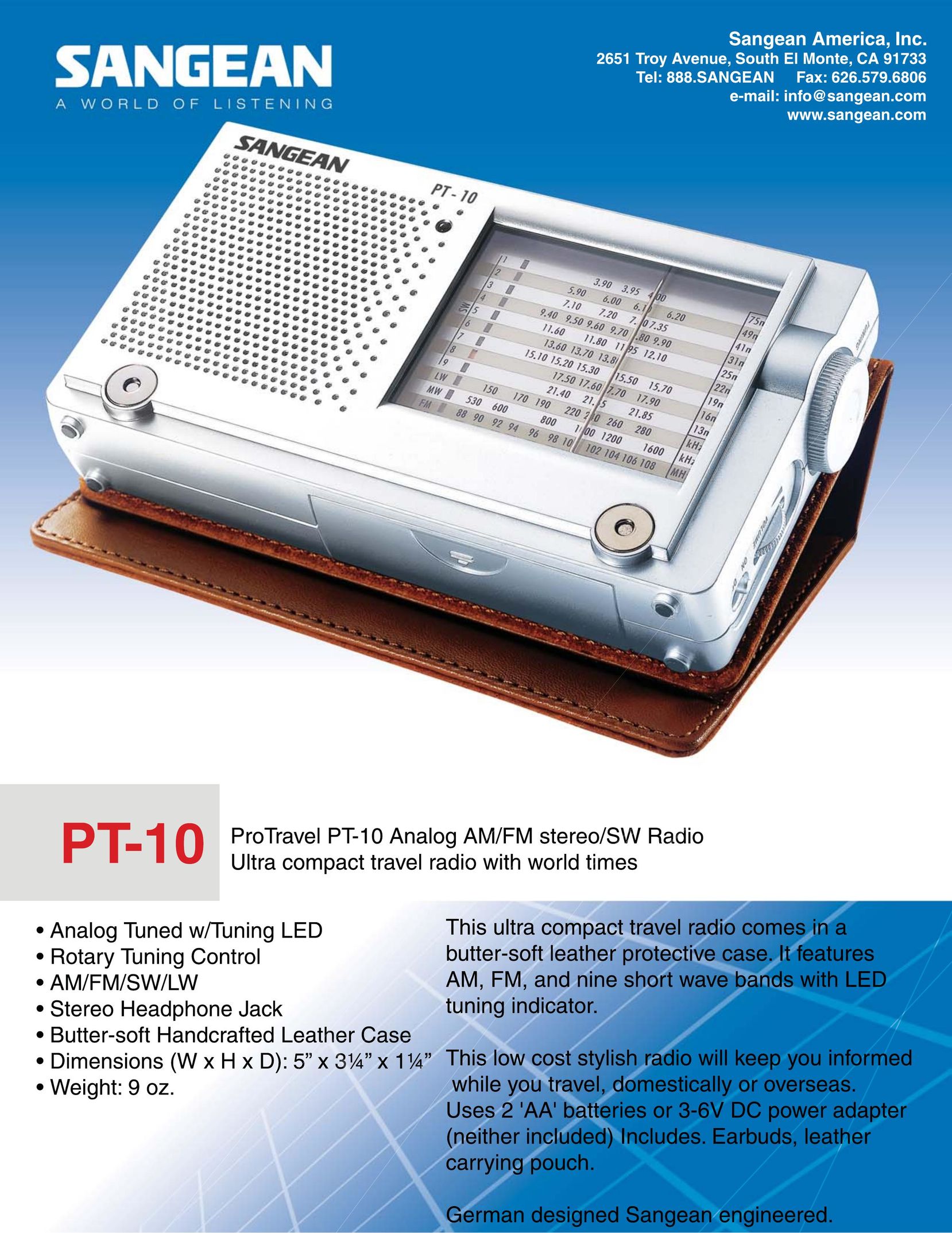 Sangean Electronics PT-10 MP3 Player User Manual