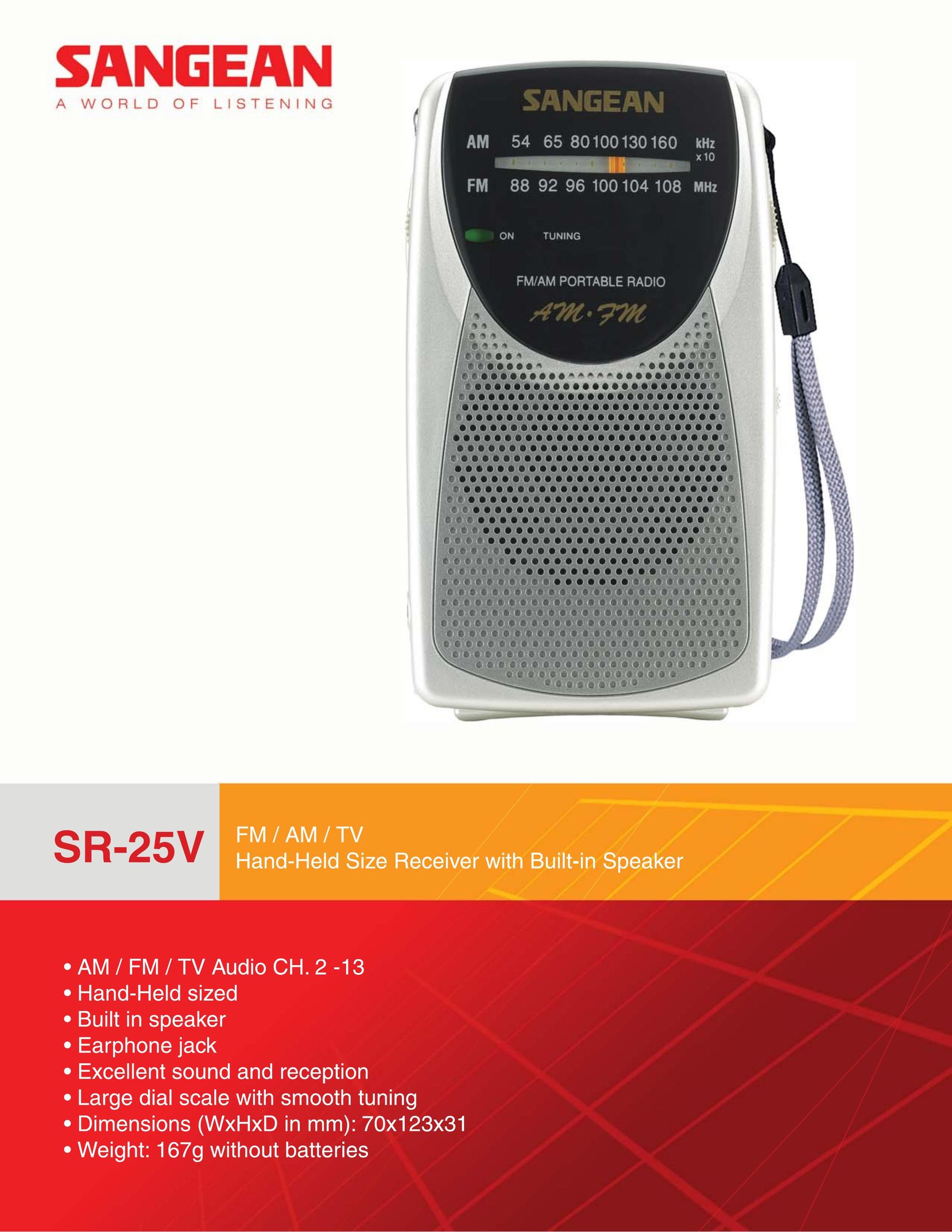 Sangean Electronics SR25V MP3 Player User Manual