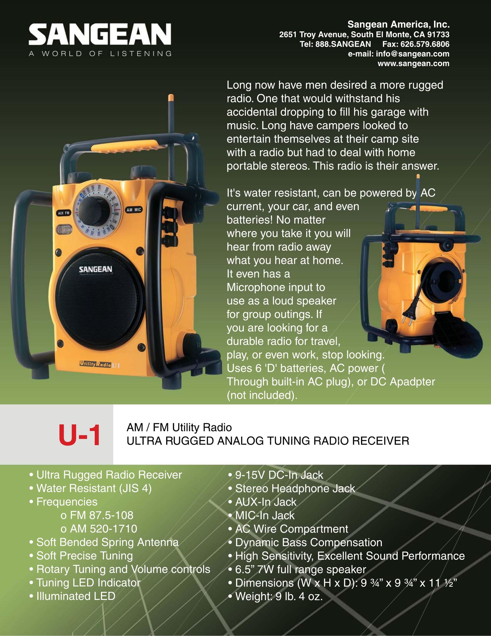 Sangean Electronics U-1 MP3 Player User Manual