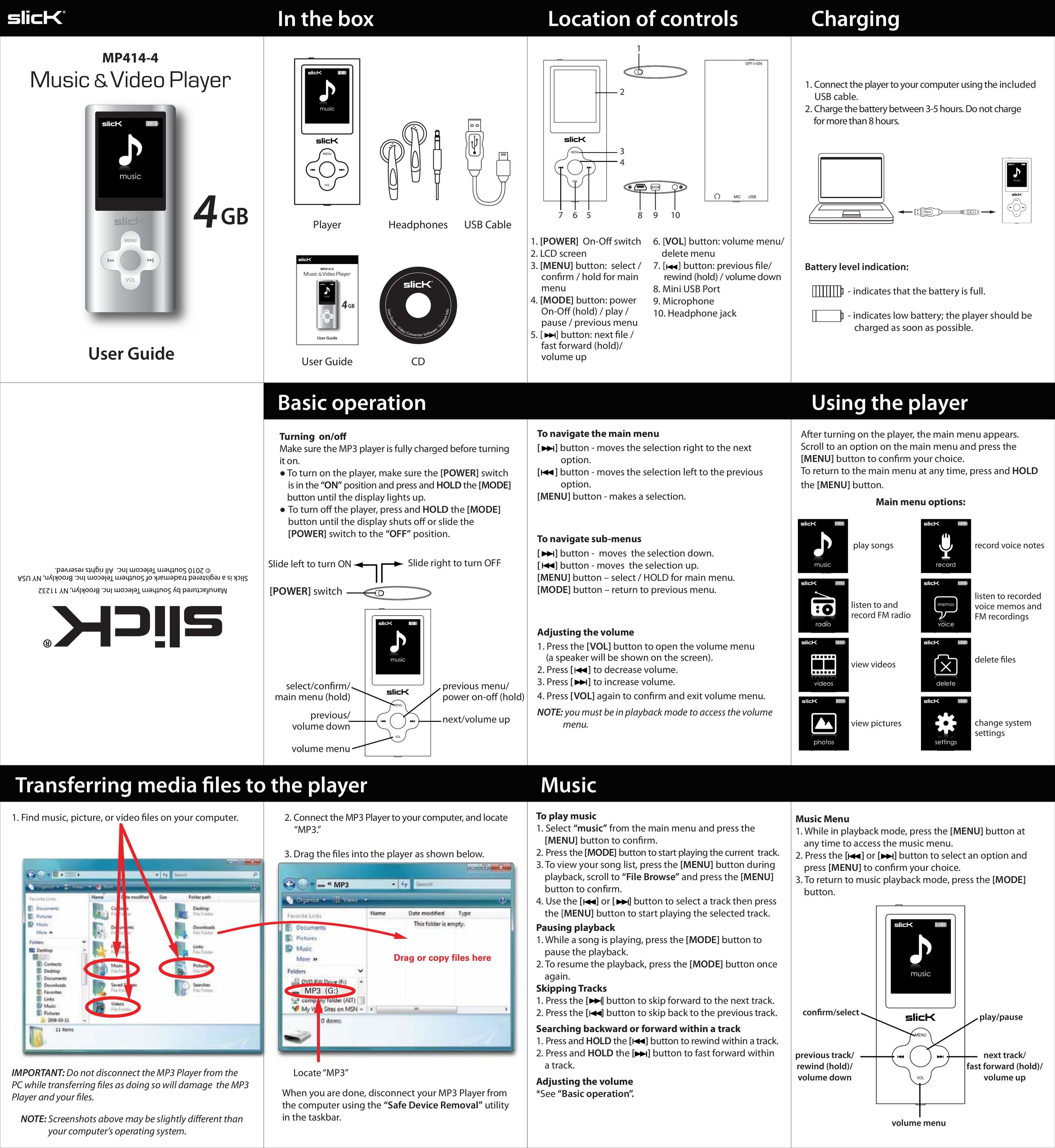 Slick MP414-4 MP3 Player User Manual