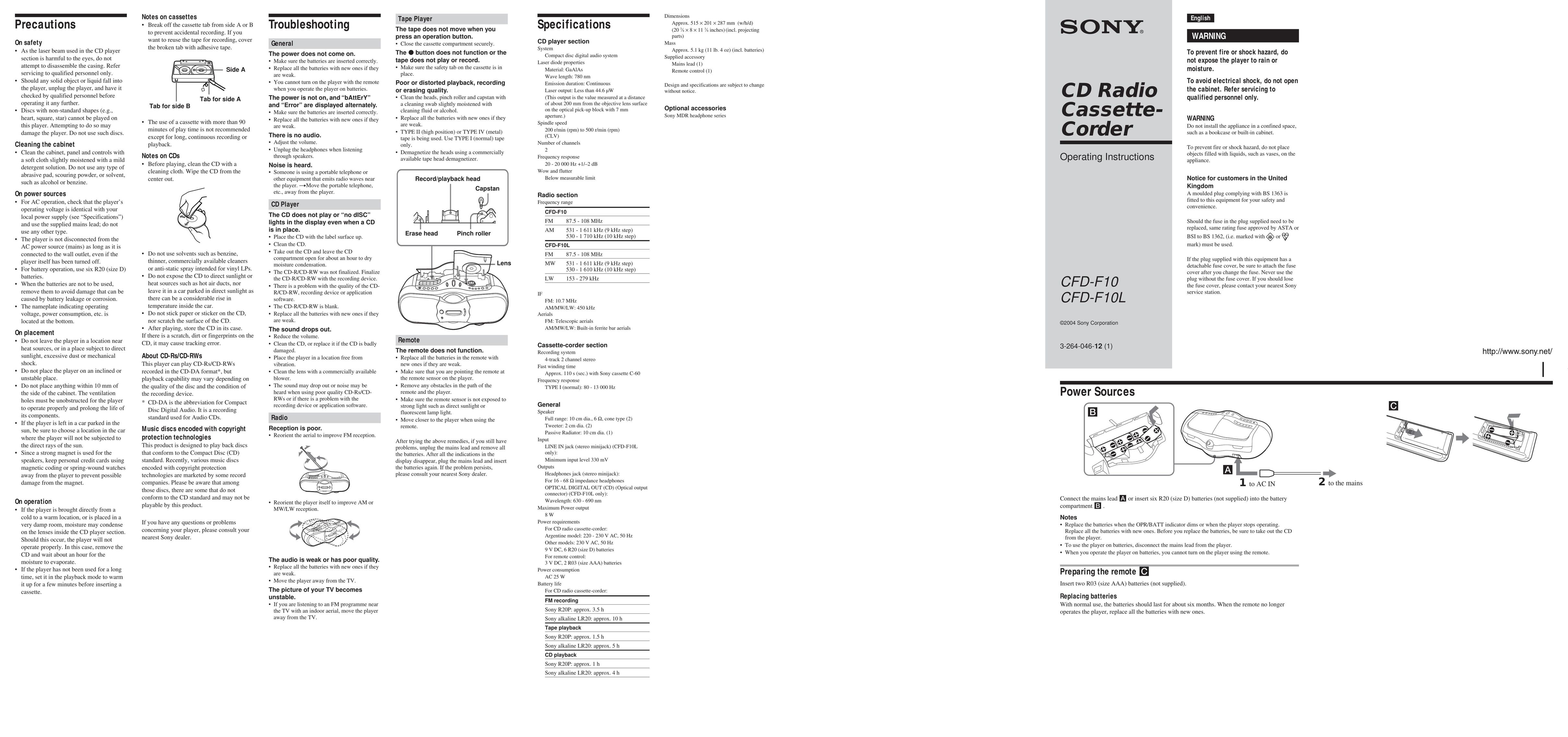 Sony CFD-F10 MP3 Player User Manual
