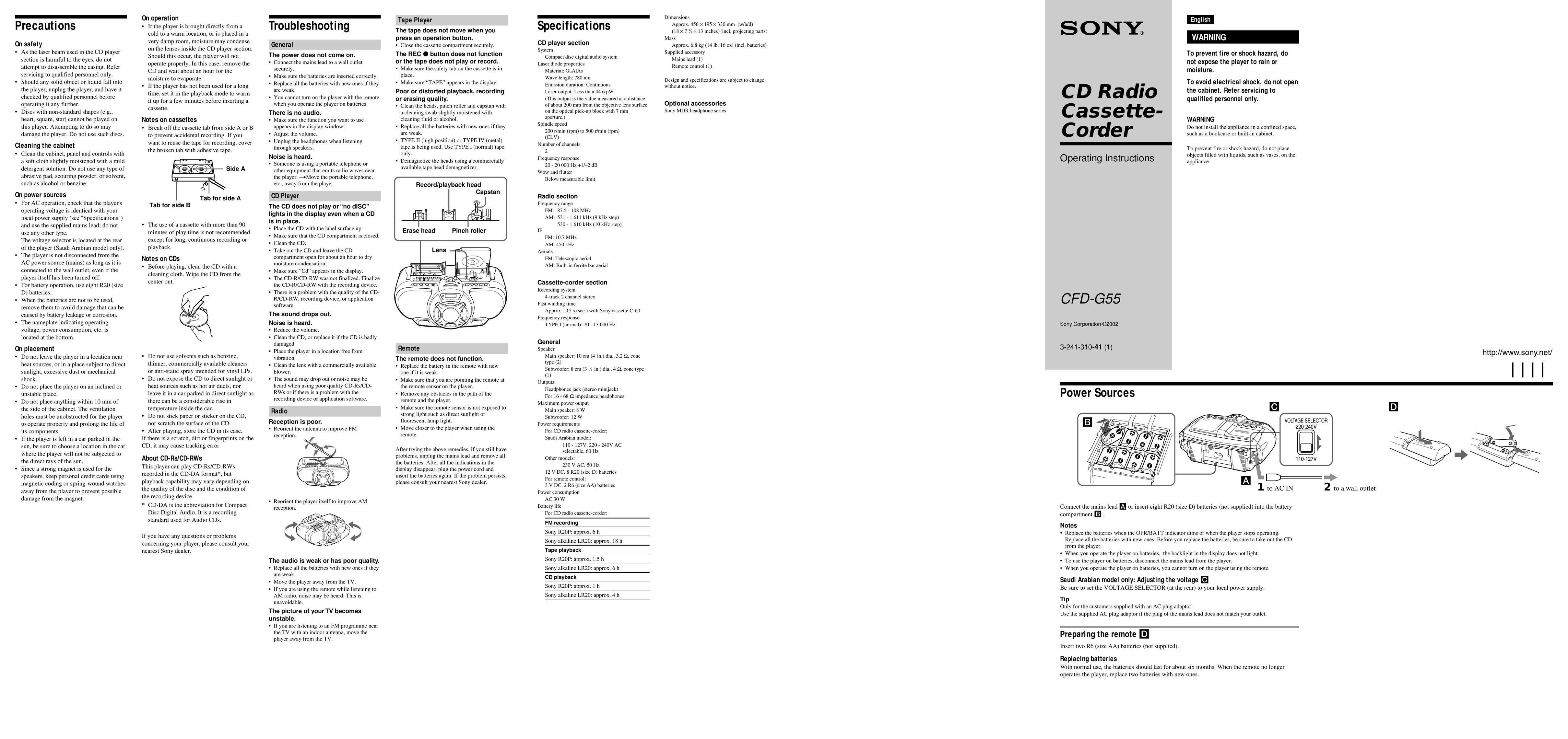 Sony CFD-G55 MP3 Player User Manual