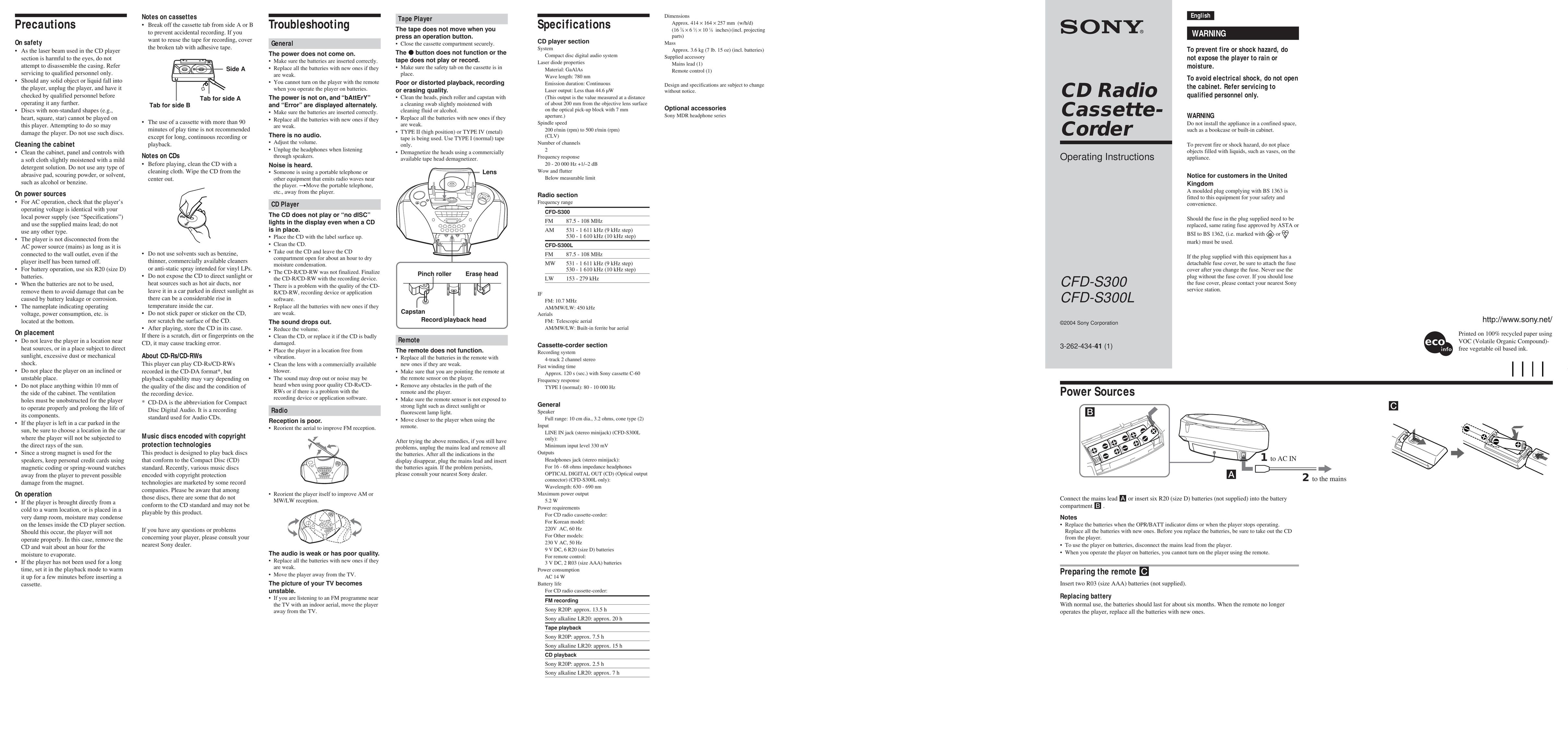 Sony CFD-S300 MP3 Player User Manual