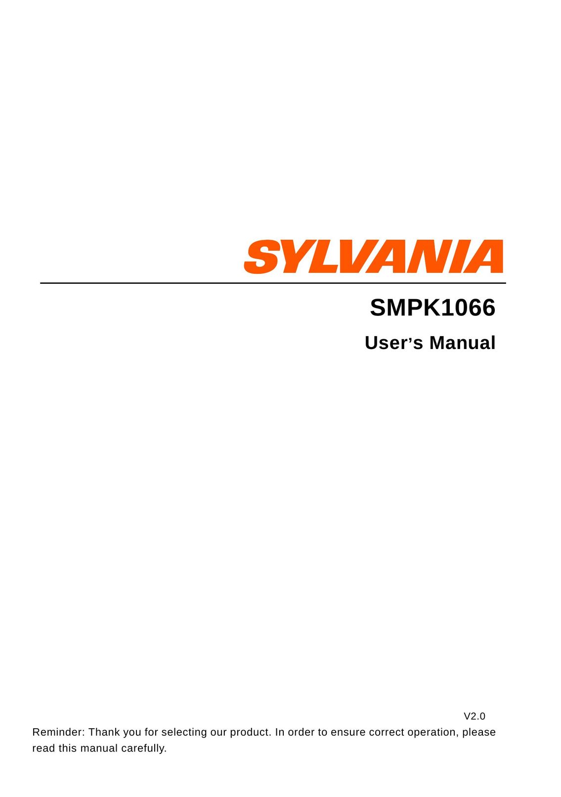 Sylvania SMPK1066 MP3 Player User Manual