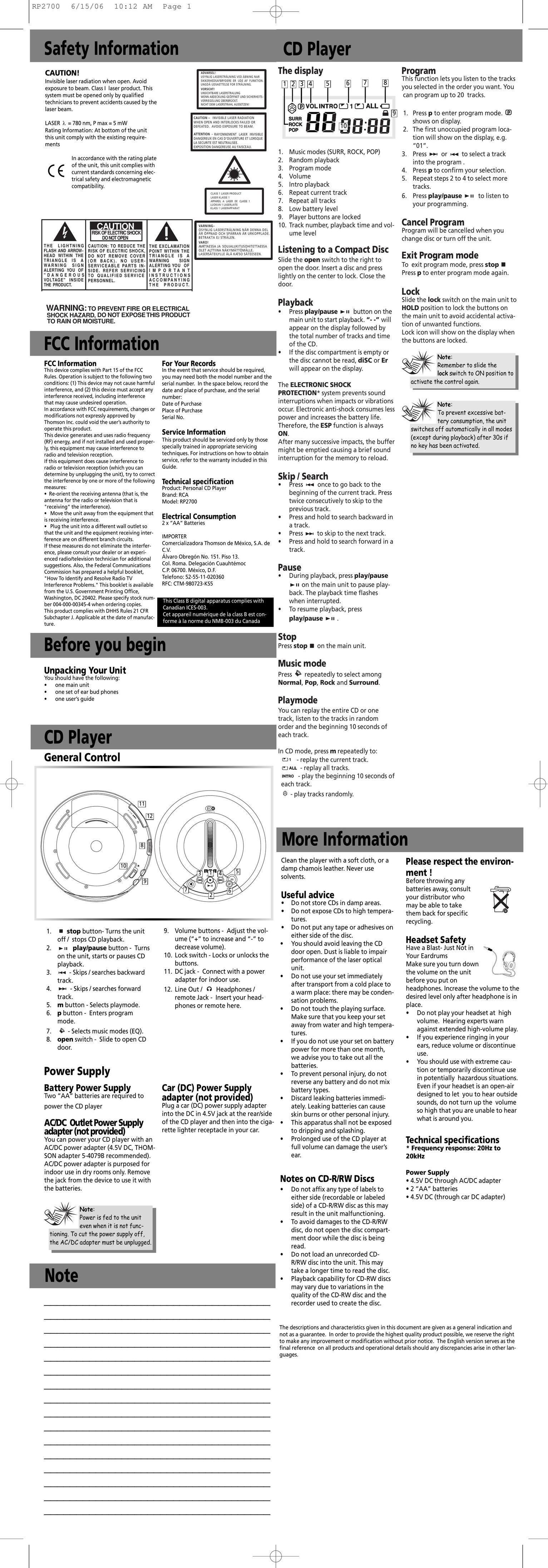 Technicolor - Thomson RP2700 MP3 Player User Manual
