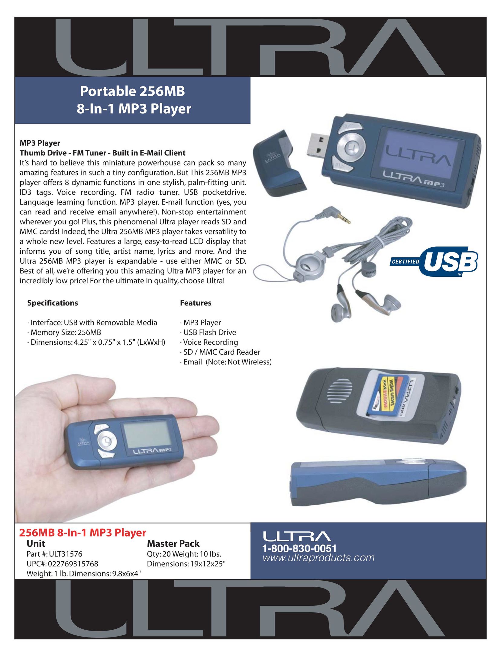 Ultra Products ULT31576 MP3 Player User Manual
