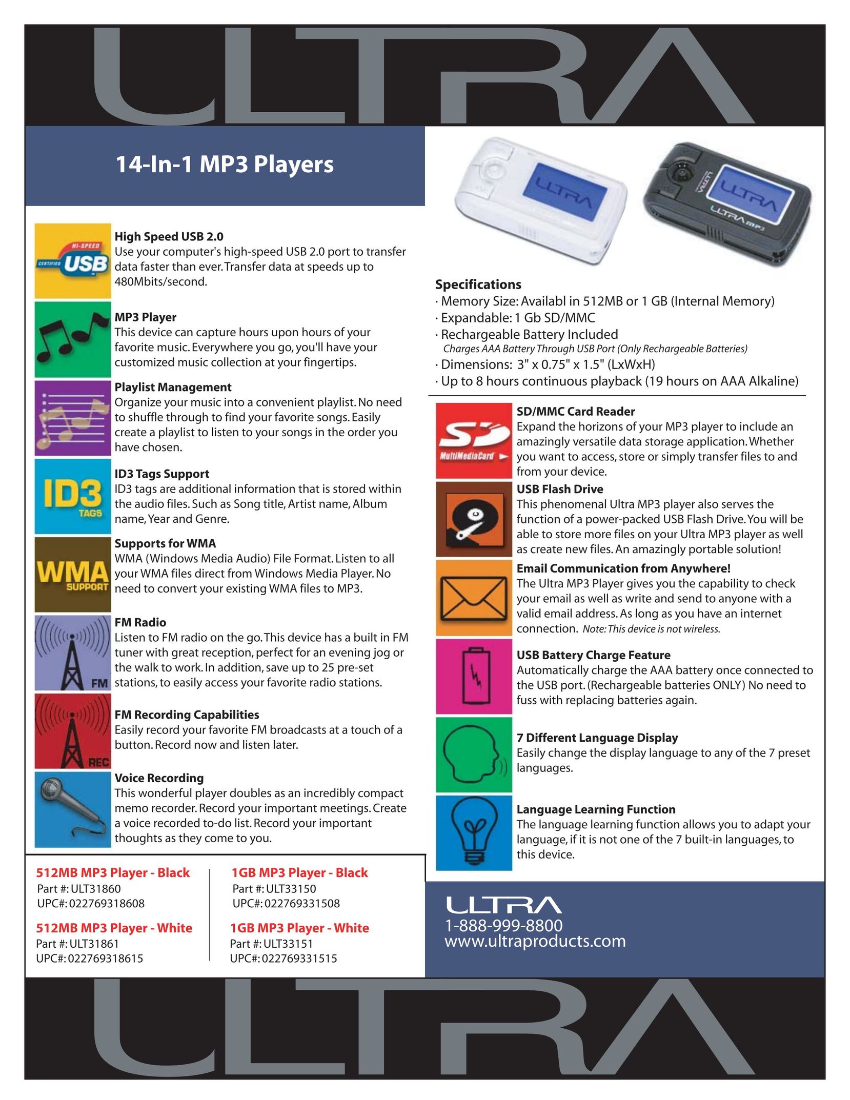 Ultra Products ULT31860 MP3 Player User Manual