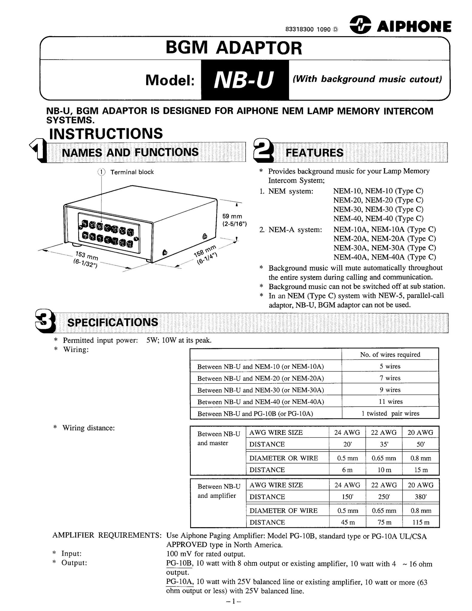 Aiphone NB-U MP3 Player Accessories User Manual
