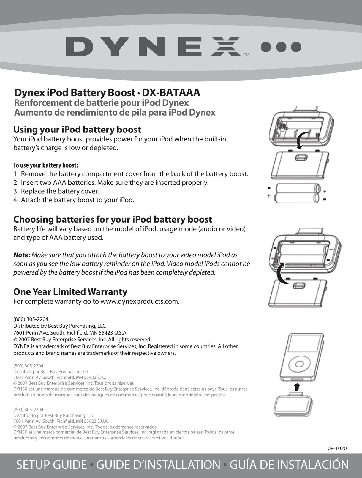Dynex DX-BATAAA MP3 Player Accessories User Manual