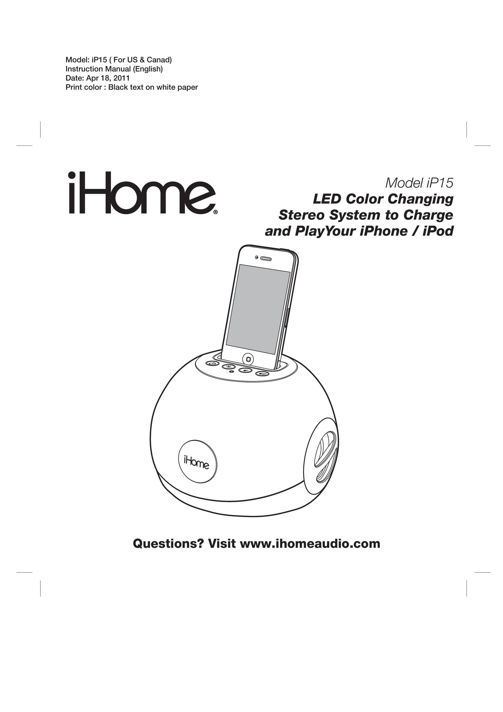 iHome IP15 MP3 Player Accessories User Manual