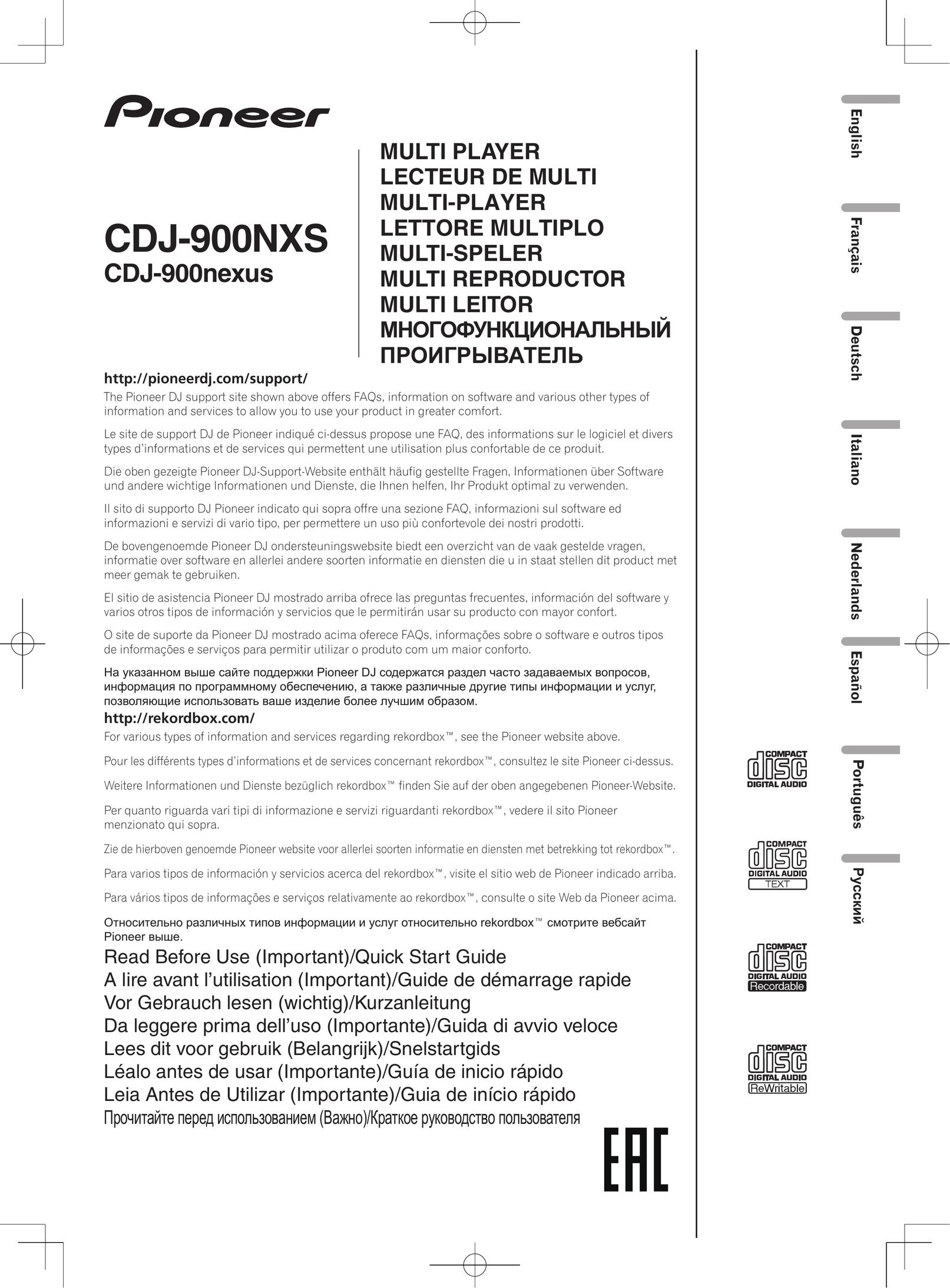 Pioneer CDJ-900NXS MP3 Player Accessories User Manual