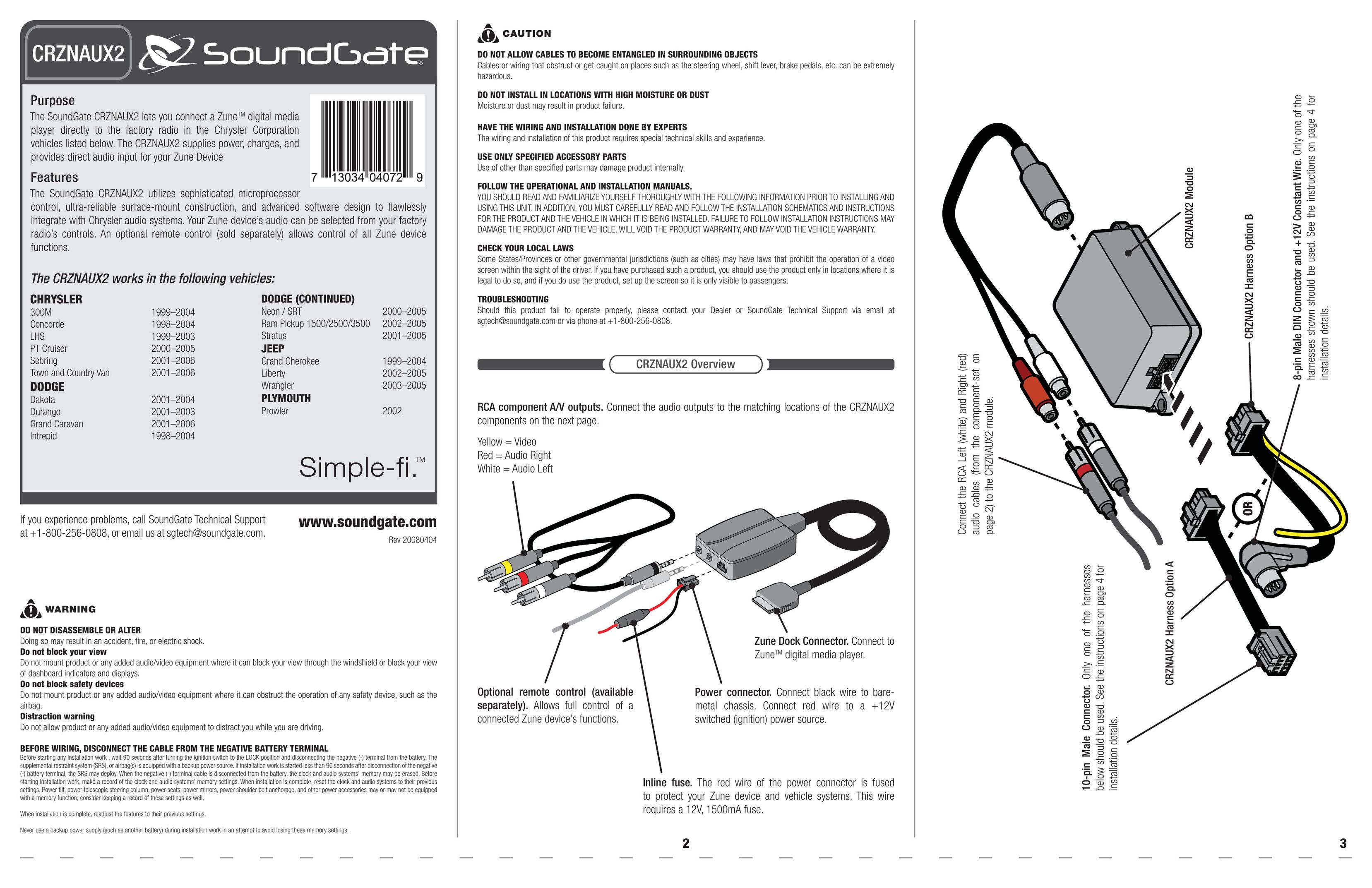 SoundGate CRZNAUX2 MP3 Player Accessories User Manual