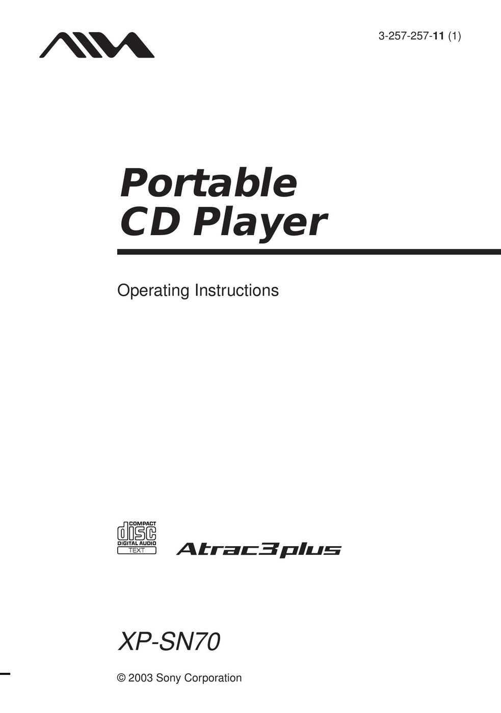 Aiwa XP-SN70 Portable CD Player User Manual