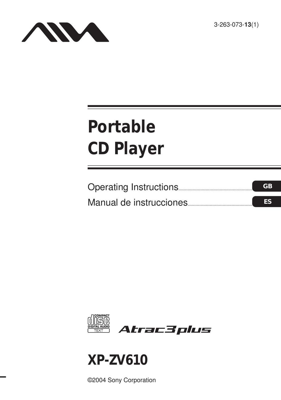 Aiwa XP-ZV610 Portable CD Player User Manual