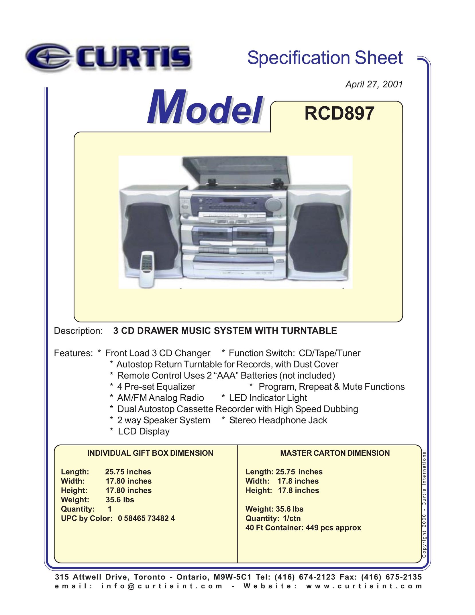 Curtis RCD 897 Portable CD Player User Manual