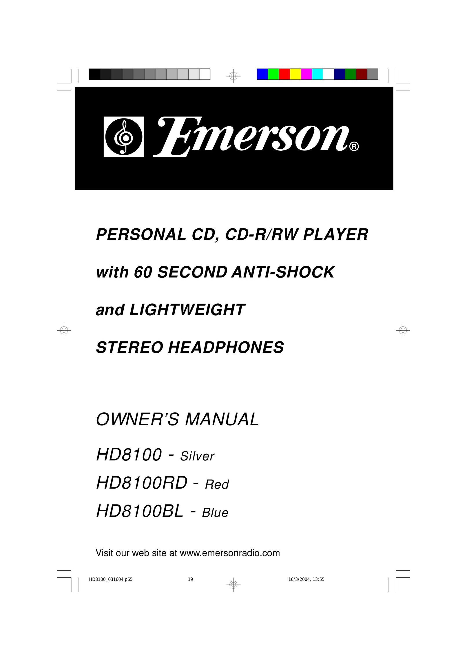 Emerson HD8100BL Portable CD Player User Manual