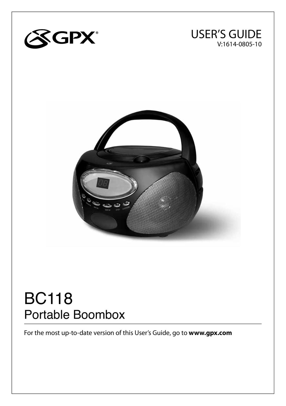 GPX BC118 Portable CD Player User Manual