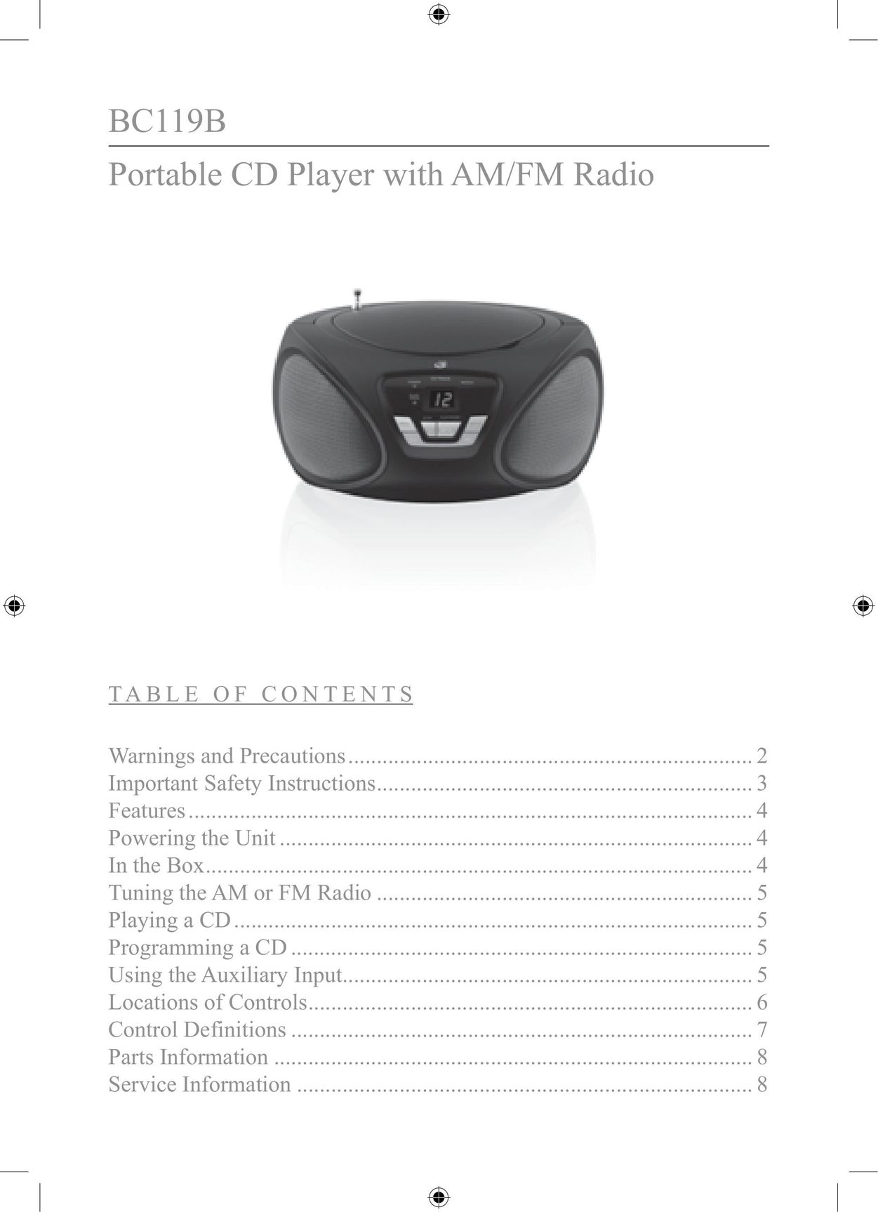 GPX BC119B Portable CD Player User Manual