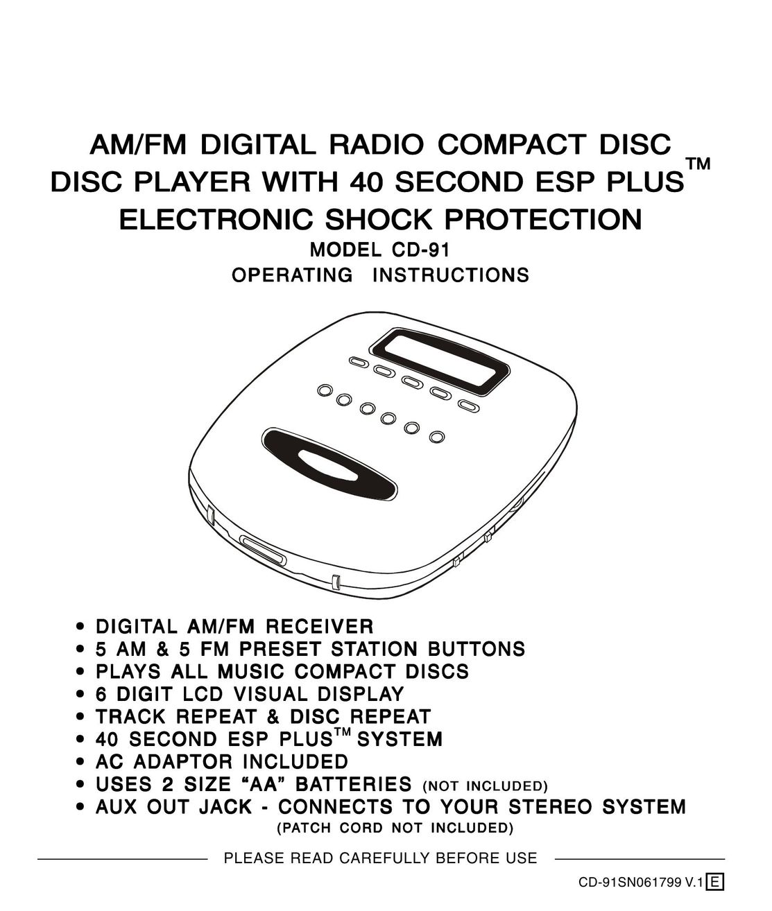 Lenoxx Electronics CD-91 Portable CD Player User Manual