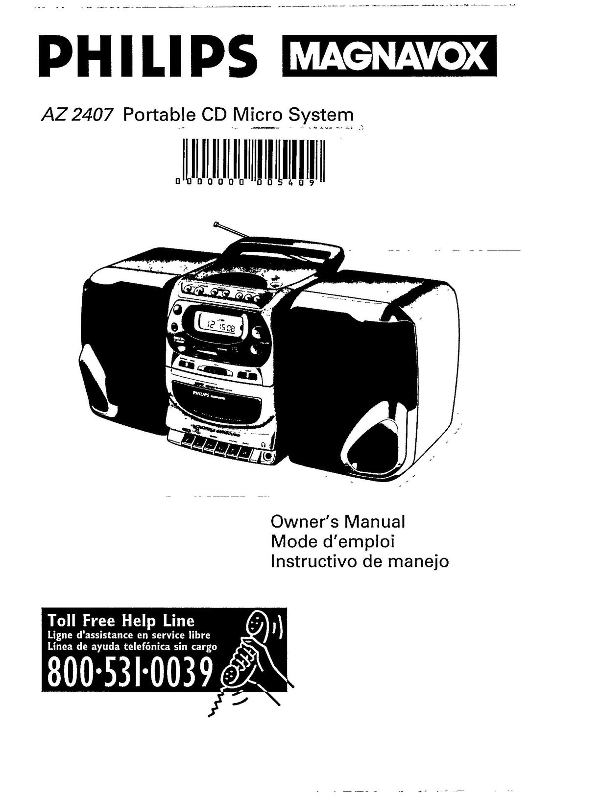 Magnavox AZ 2407 Portable CD Player User Manual