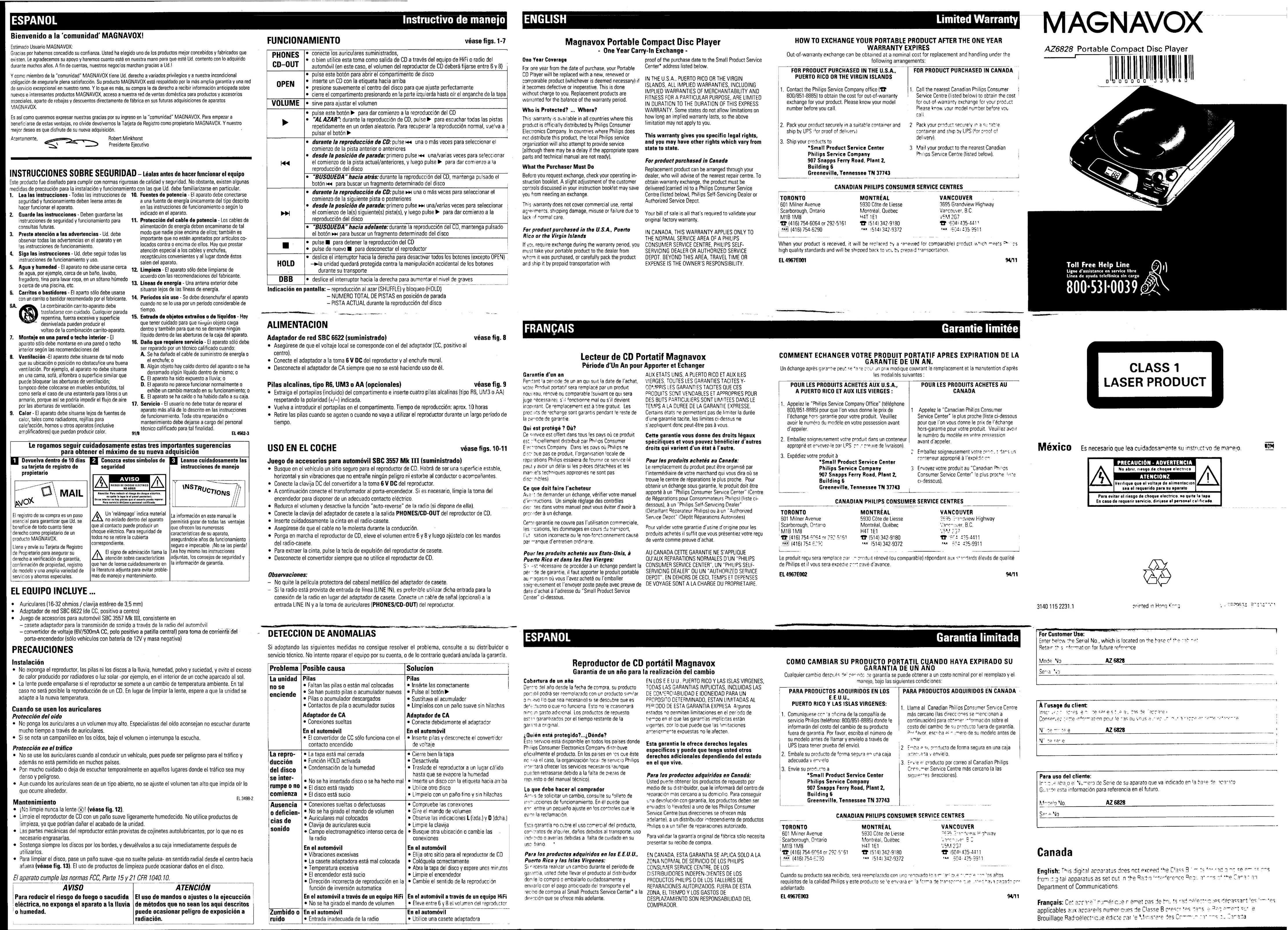 Magnavox AZ6828/17 Portable CD Player User Manual