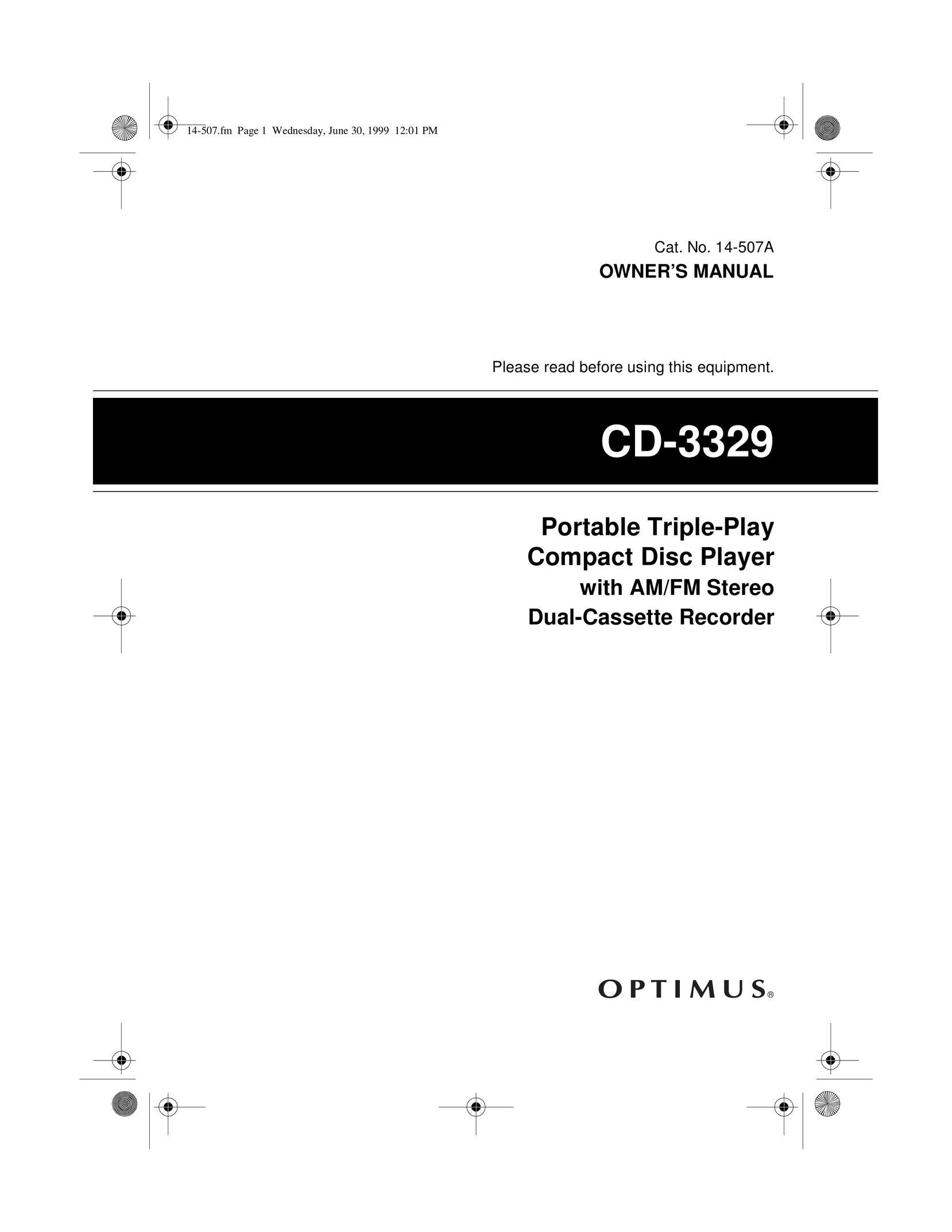 Optimus CD-3329 Portable CD Player User Manual