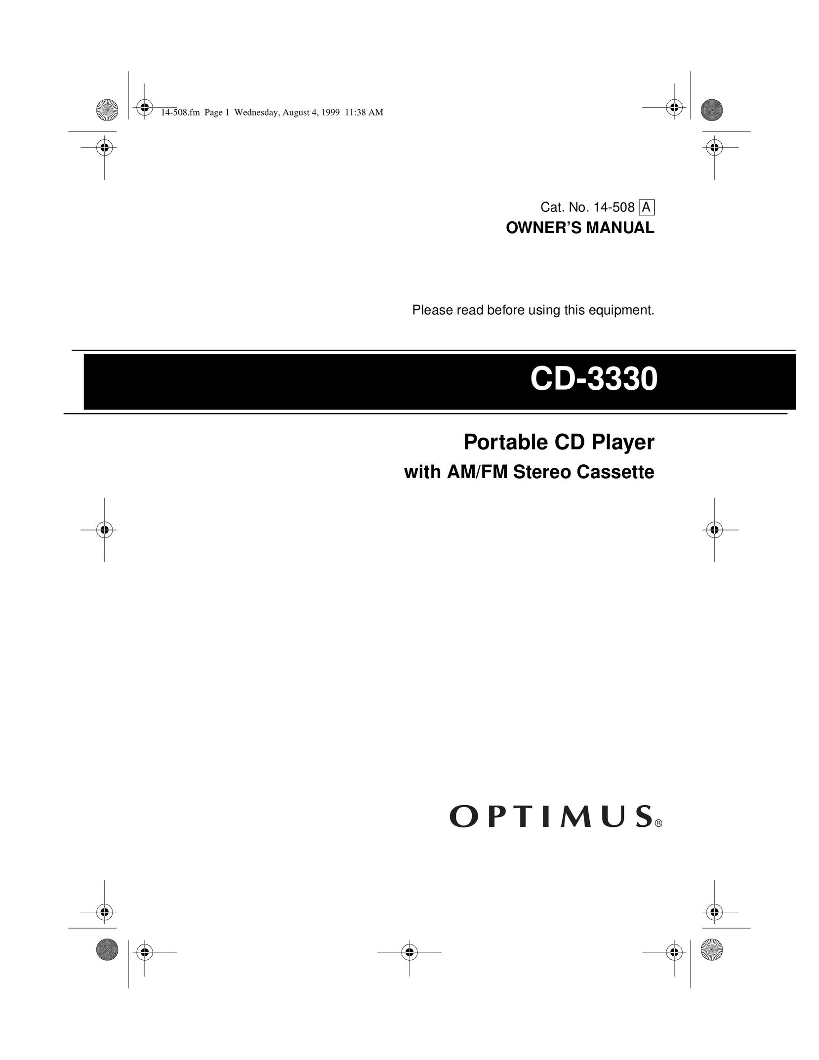 Optimus CD-3330 Portable CD Player User Manual