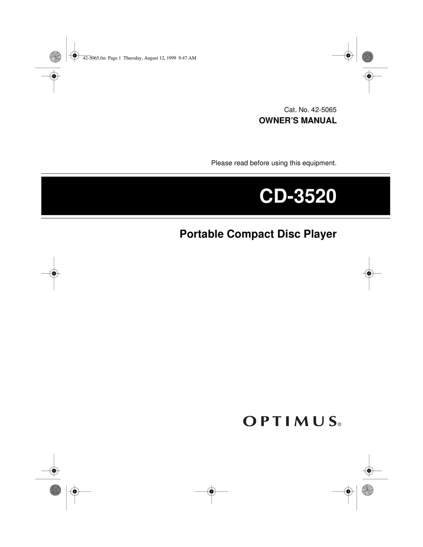 Optimus CD-3520 Portable CD Player User Manual