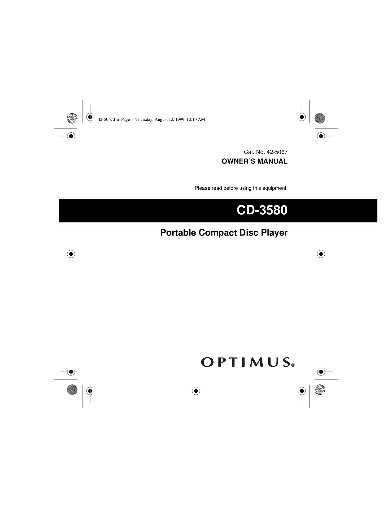 Optimus CD-3580 Portable CD Player User Manual