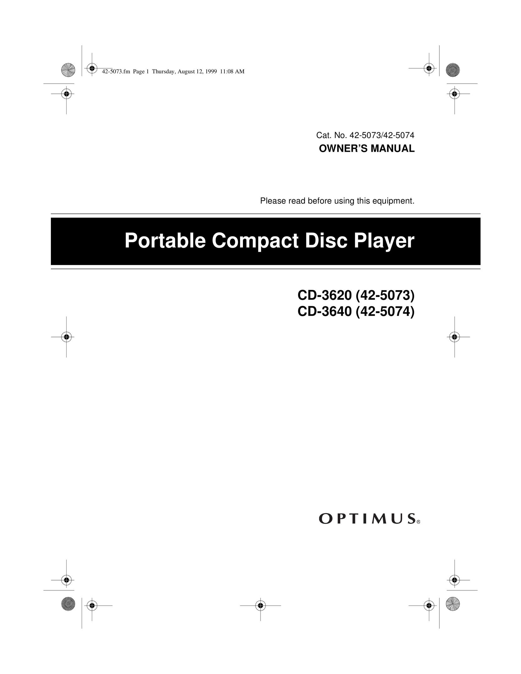 Optimus CD-3620 Portable CD Player User Manual
