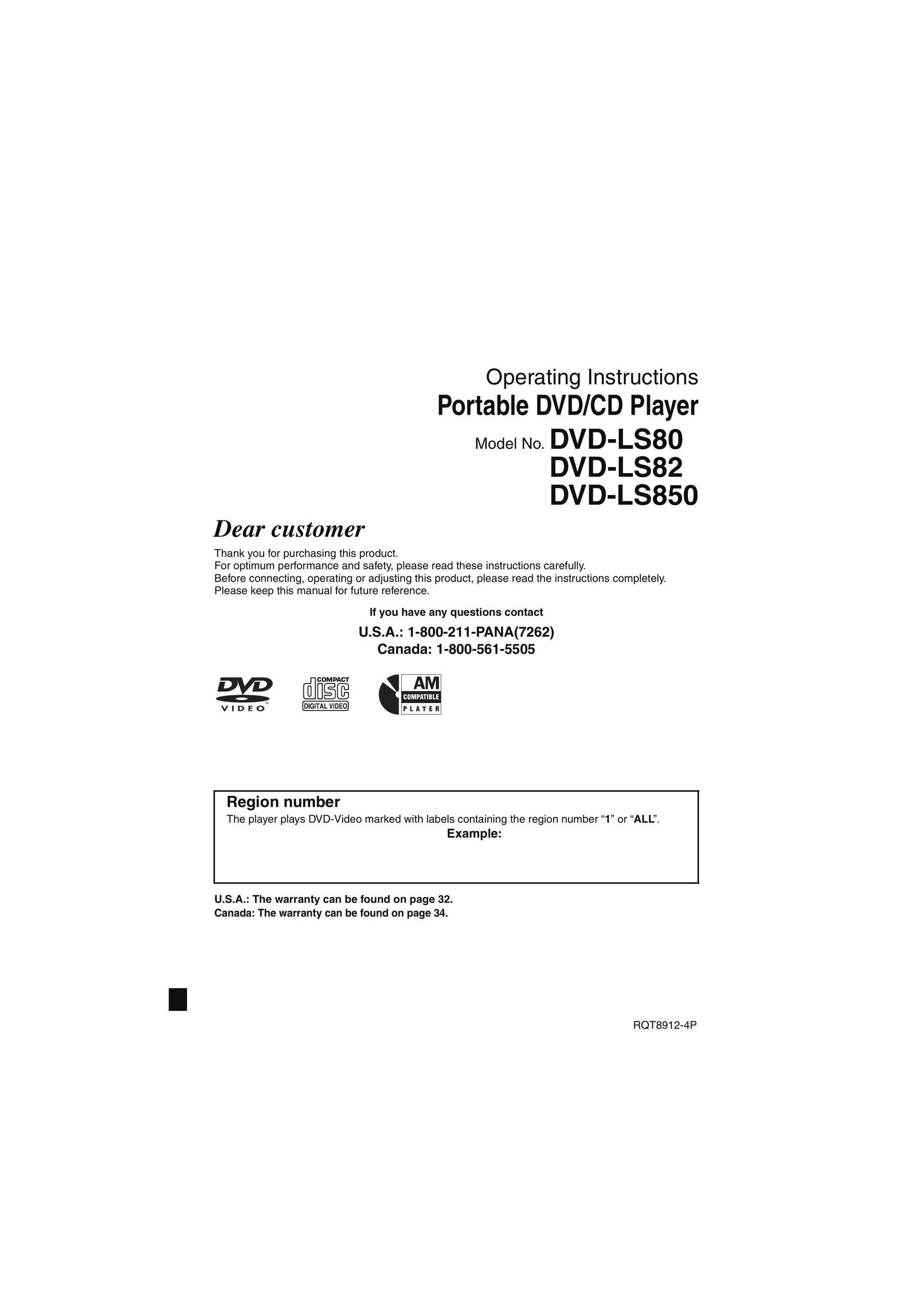 Panasonic DVD-LS80 Portable CD Player User Manual