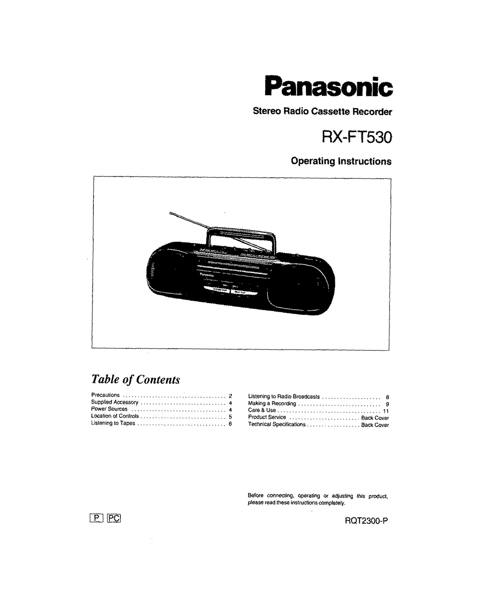 Panasonic RQT2300-P Portable CD Player User Manual