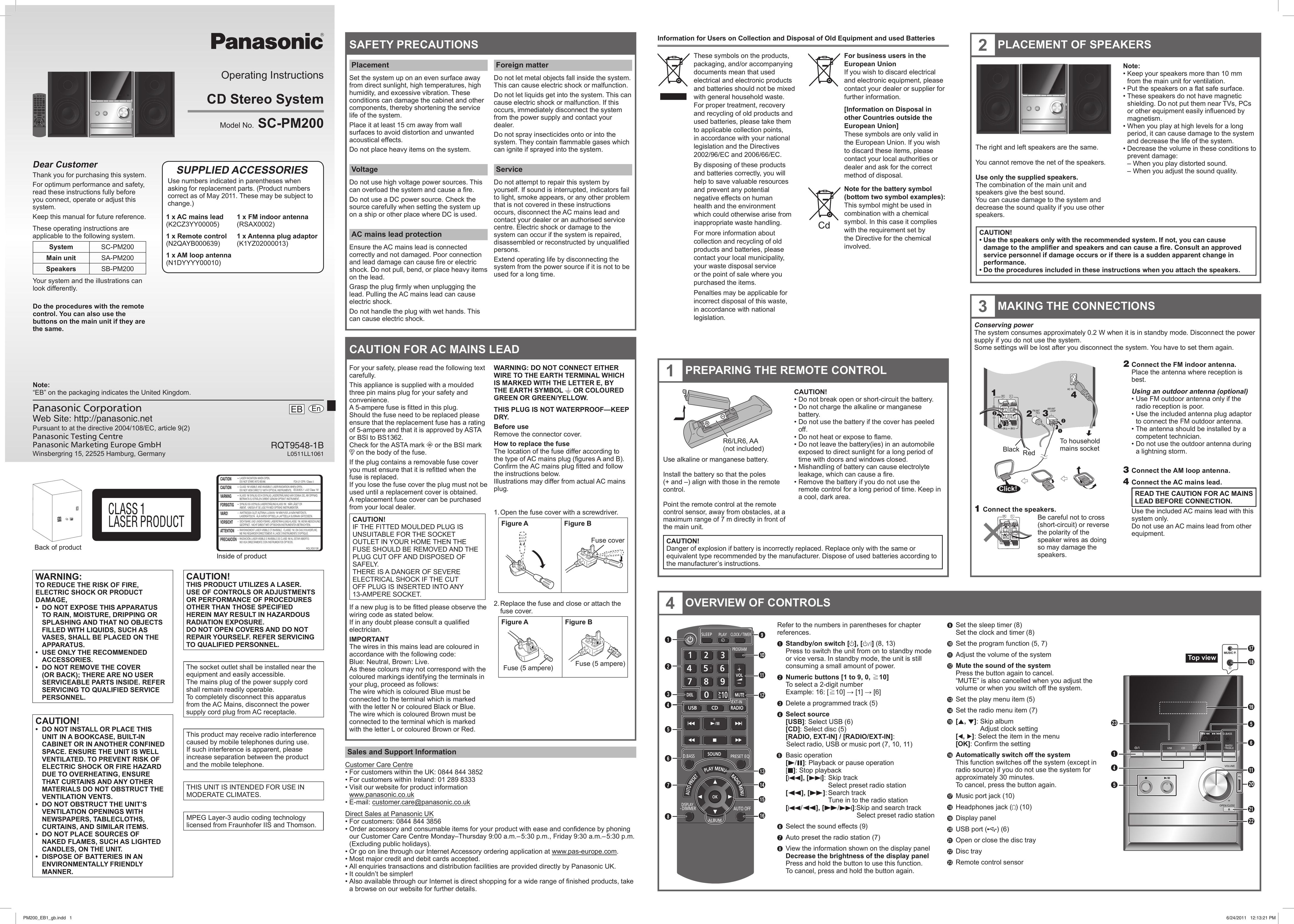 Panasonic SC-PM200 Portable CD Player User Manual