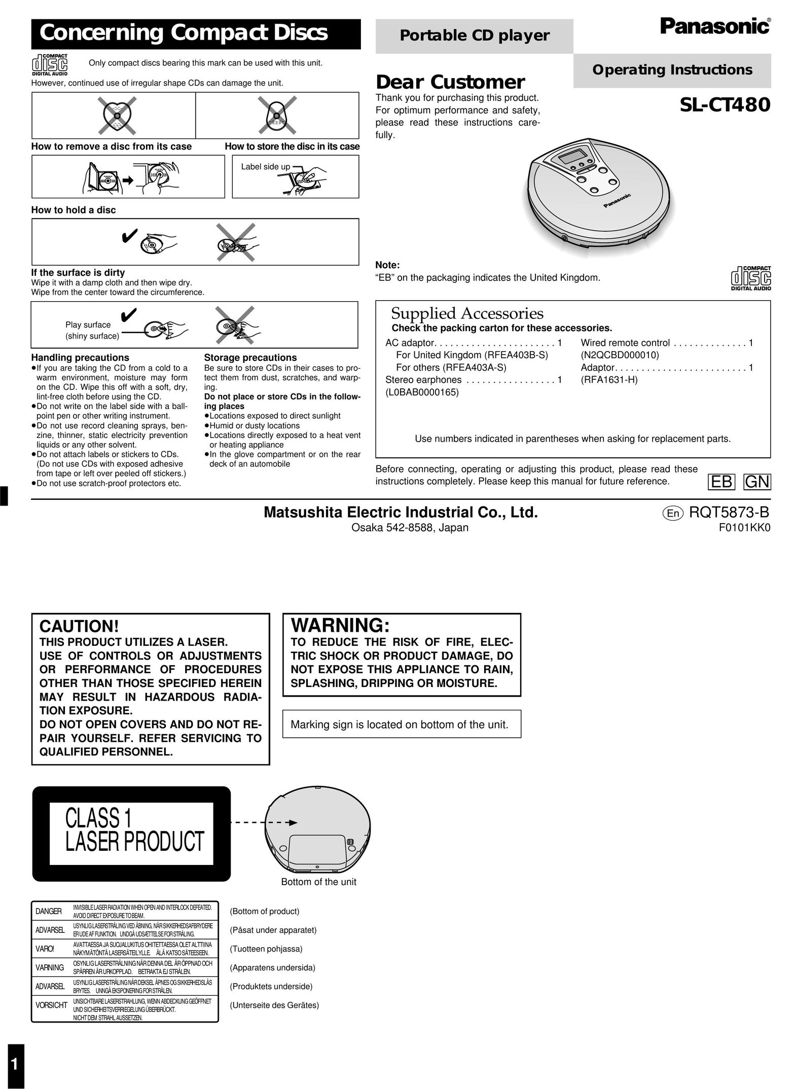 Panasonic SL-CT480 Portable CD Player User Manual