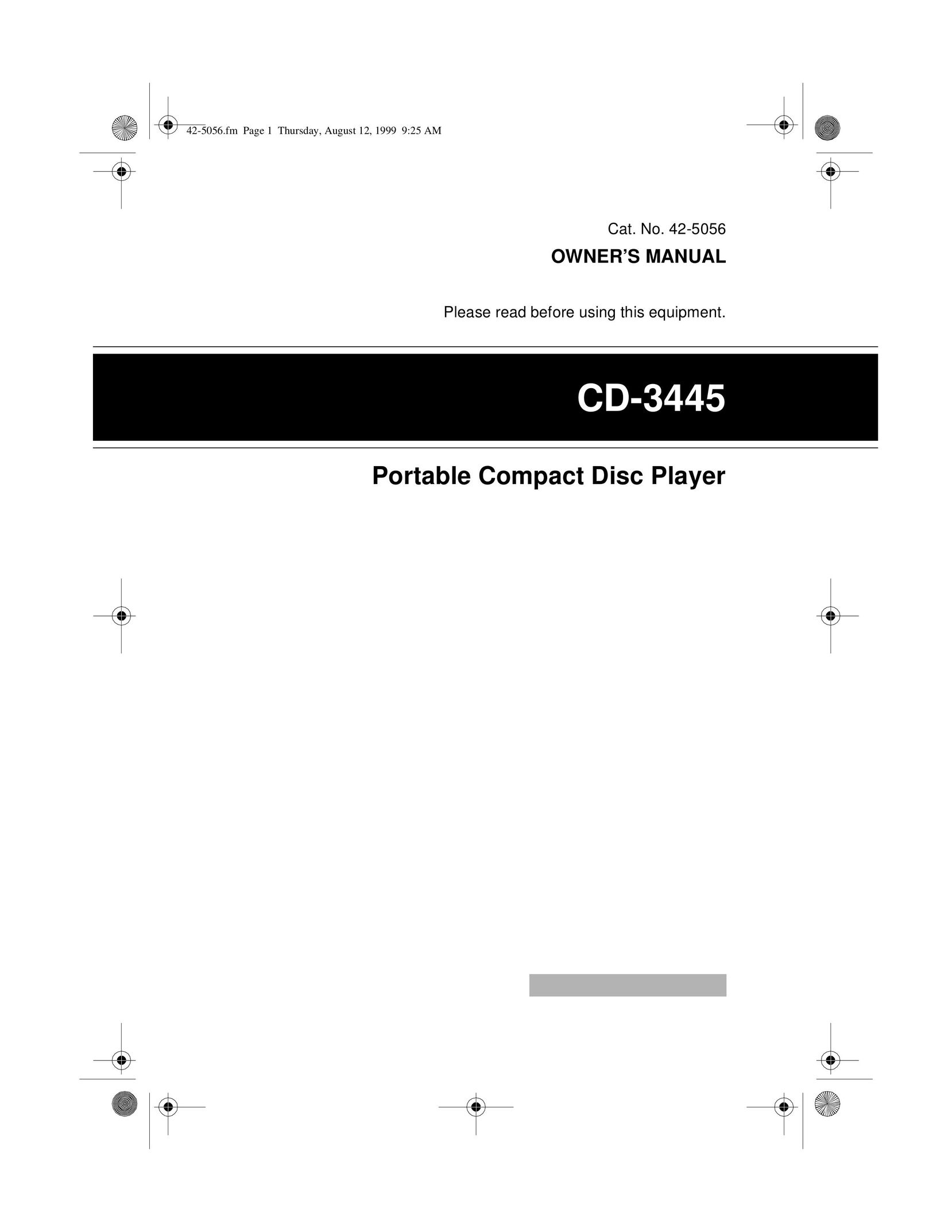 Radio Shack CD-3445 Portable CD Player User Manual