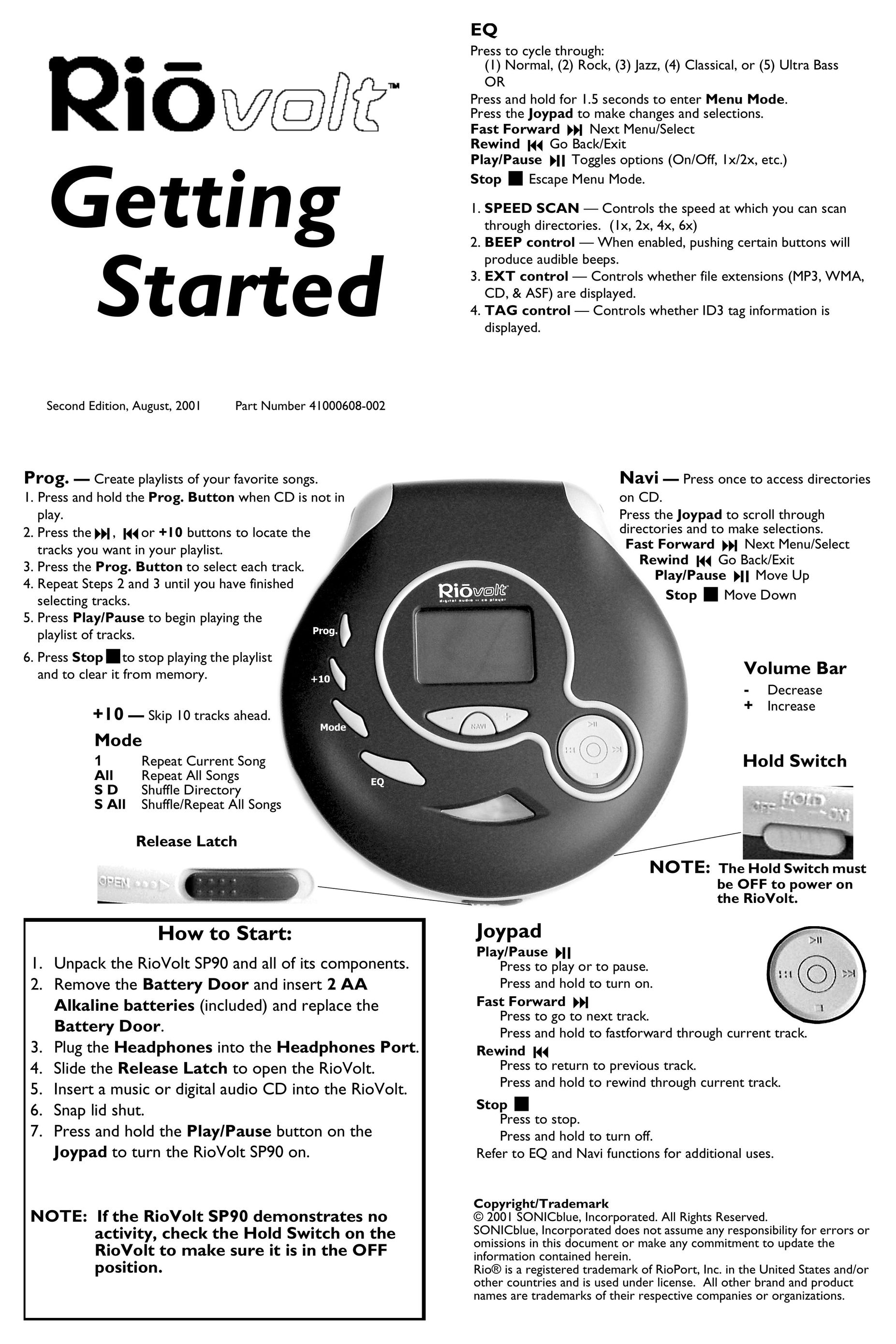 Rio Audio SP90 Portable CD Player User Manual