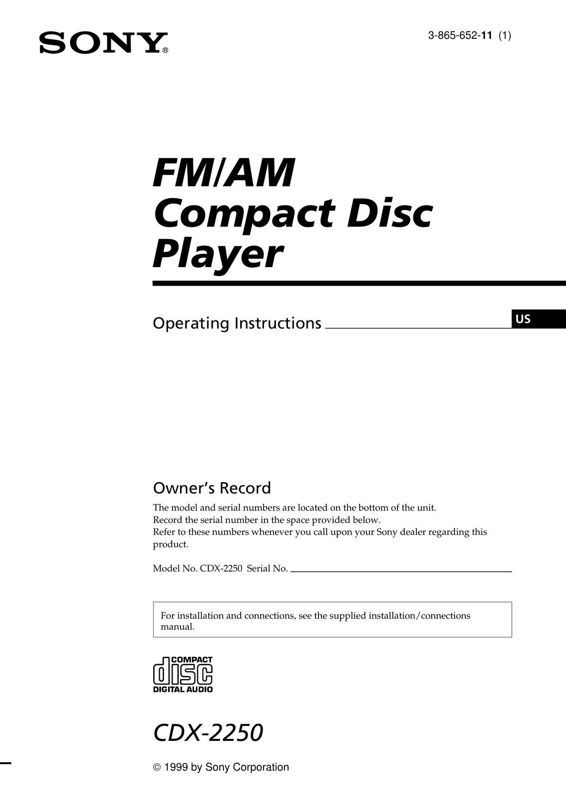 Sony CDX-2250 Portable CD Player User Manual