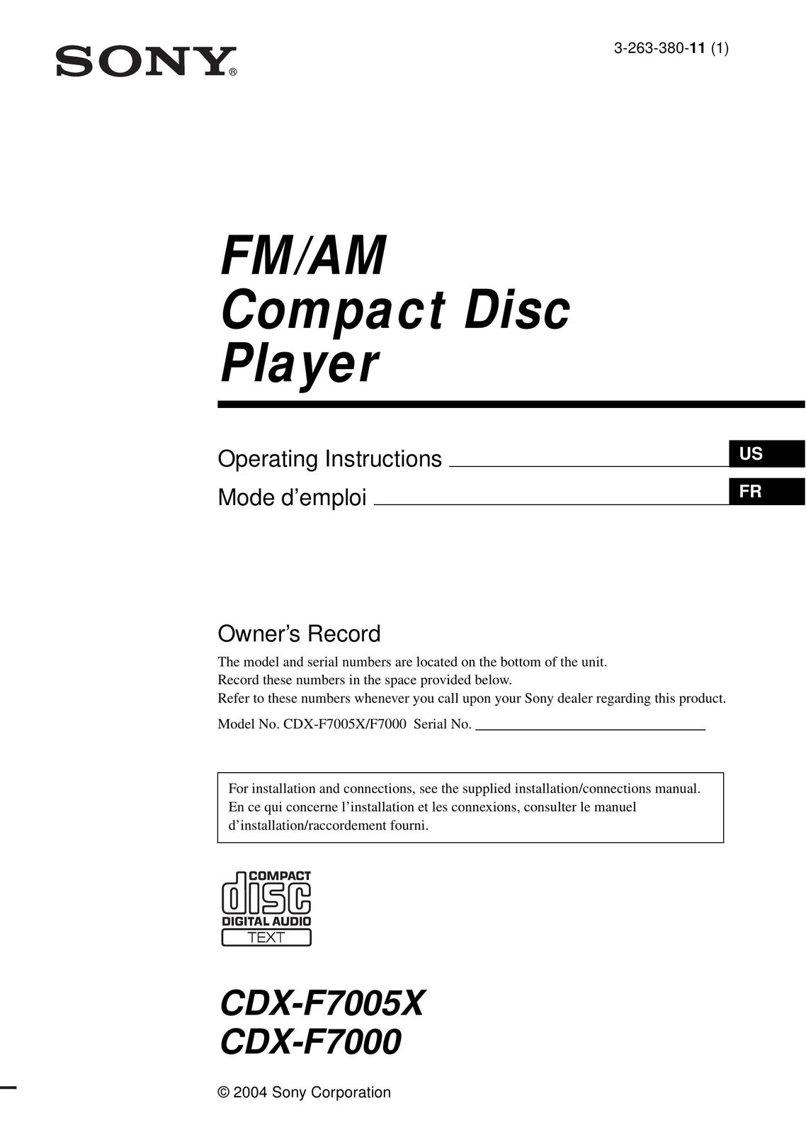 Sony CDX-F7000 Portable CD Player User Manual